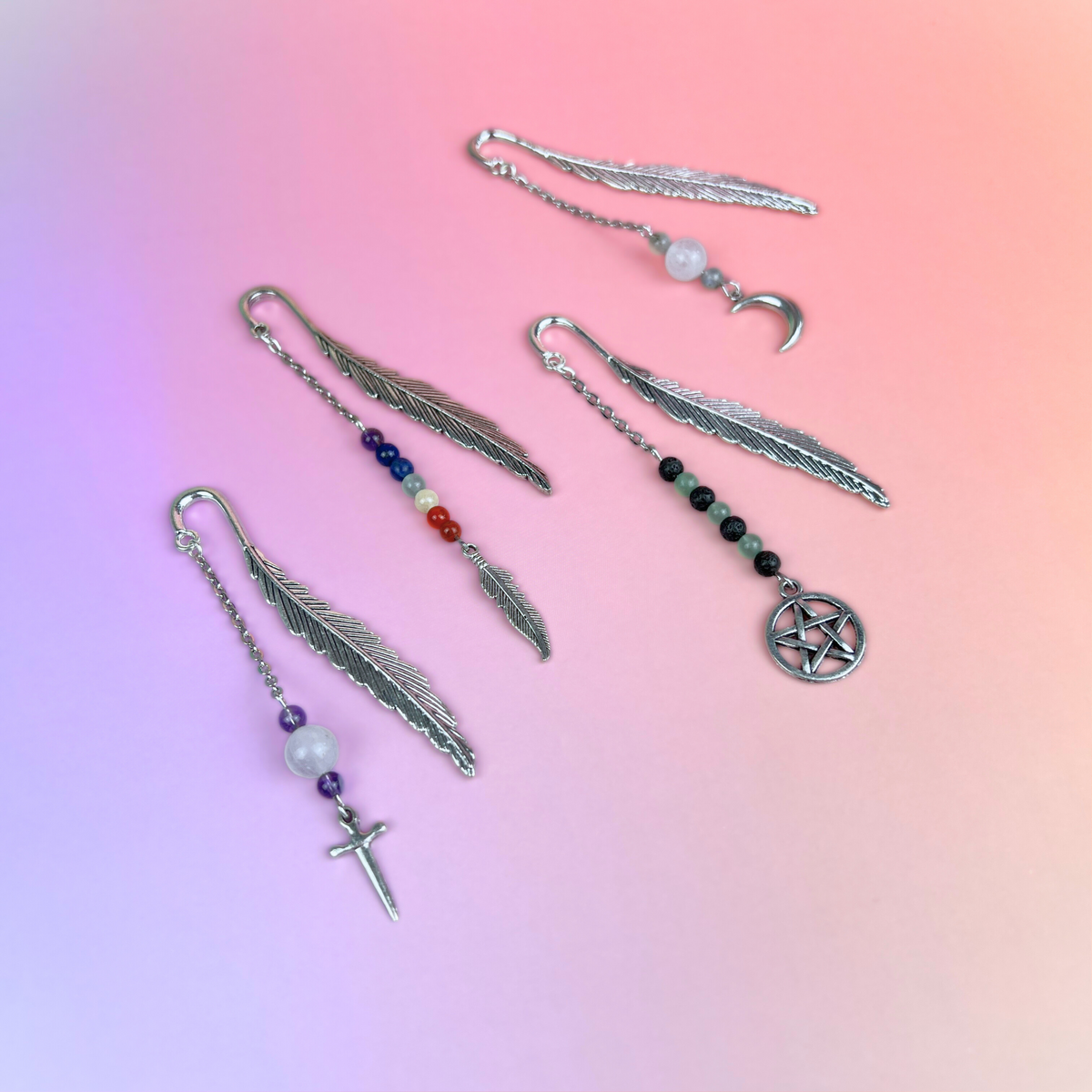 Small bookmark for your grimoire, book, journal, with gemstones and charms Baguette Magick