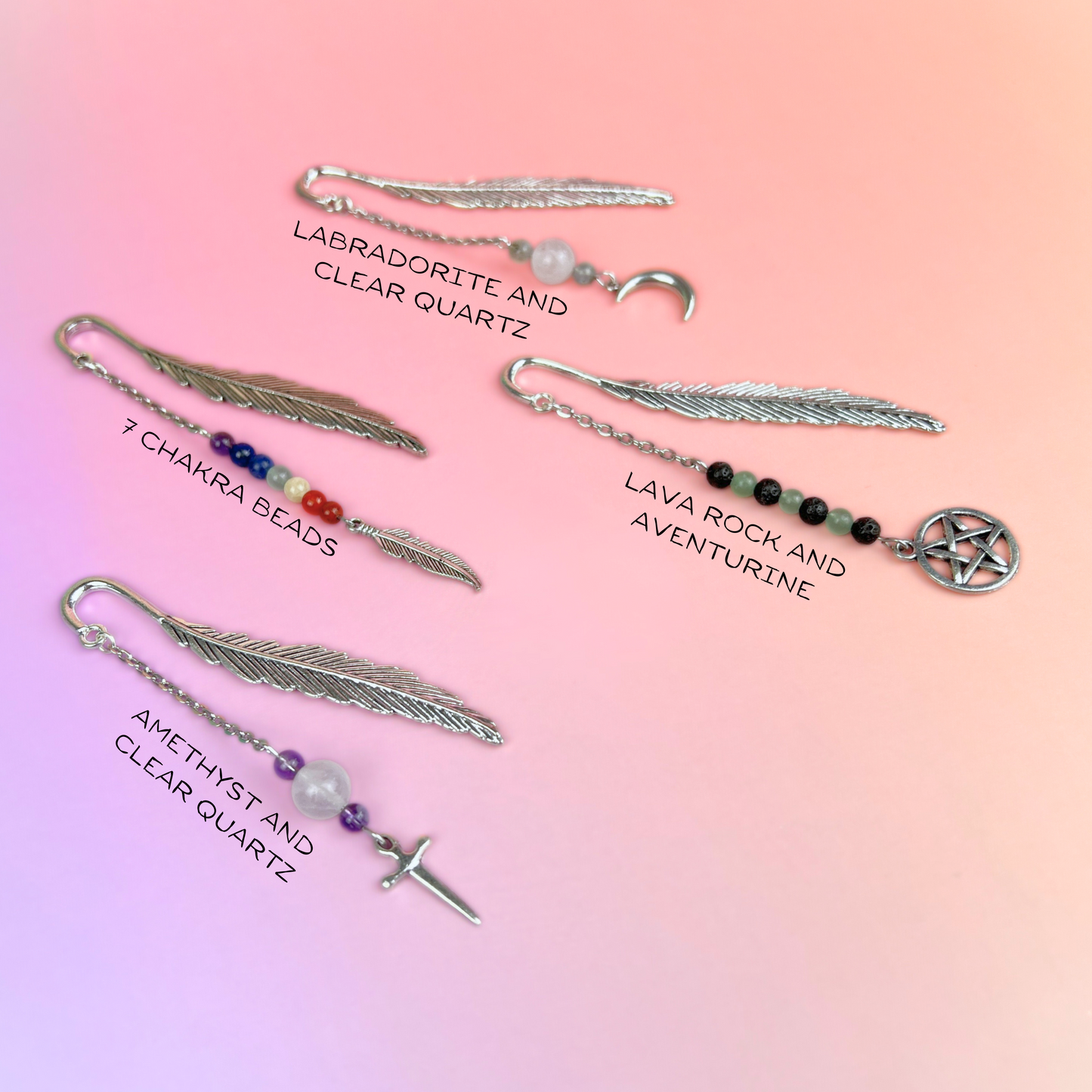 Small bookmark for your grimoire, book, journal, with gemstones and charms Baguette Magick
