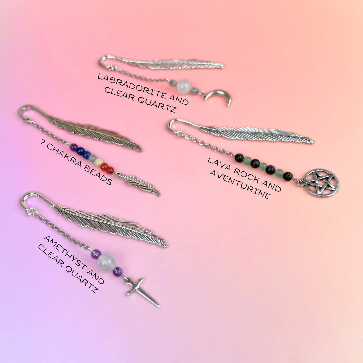 Small bookmark for your grimoire, book, journal, with gemstones and charms Baguette Magick