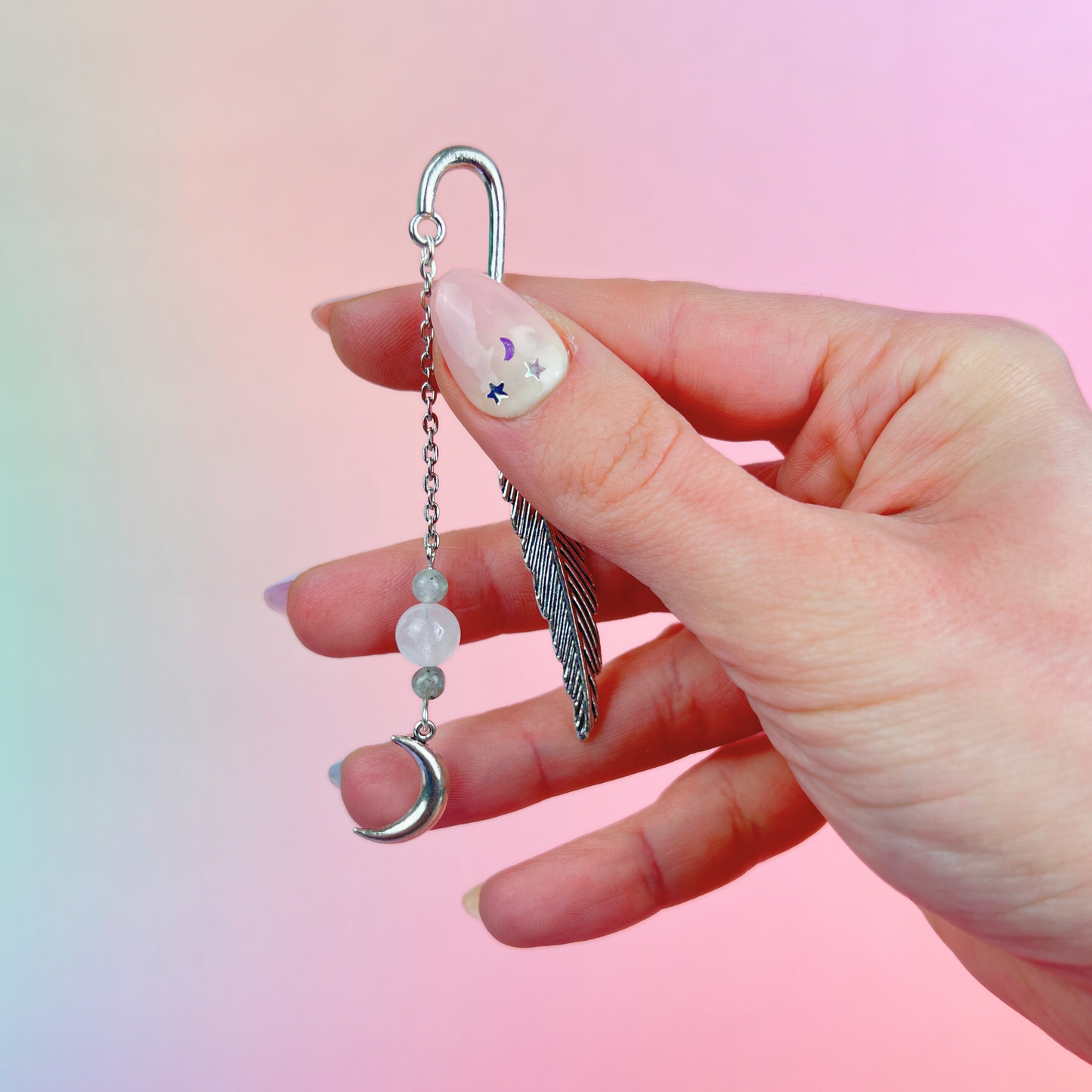Small bookmark for your grimoire, book, journal, with gemstones and charms Baguette Magick