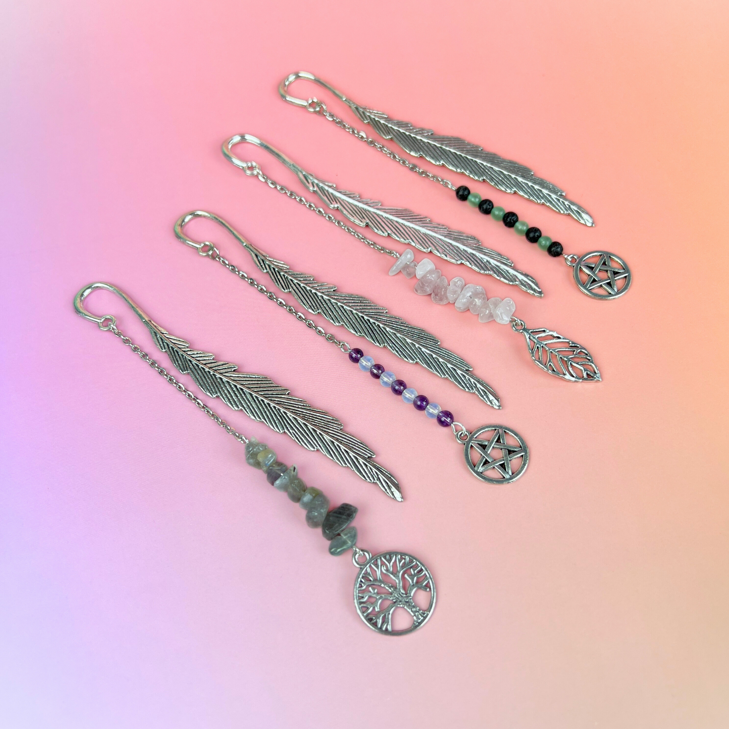 Big bookmark for your grimoire, book, journal, with gemstones and charms Baguette Magick