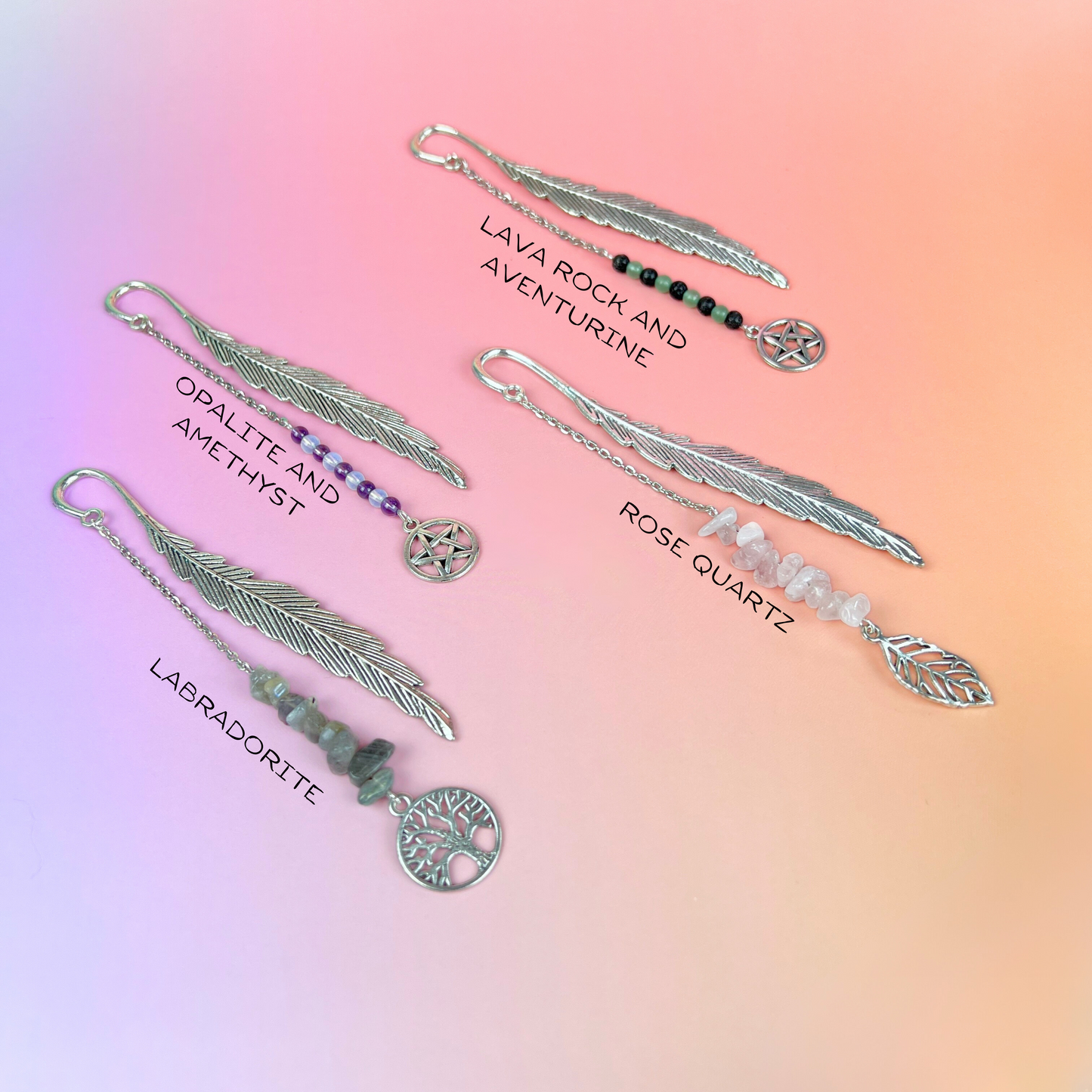 Big bookmark for your grimoire, book, journal, with gemstones and charms Baguette Magick