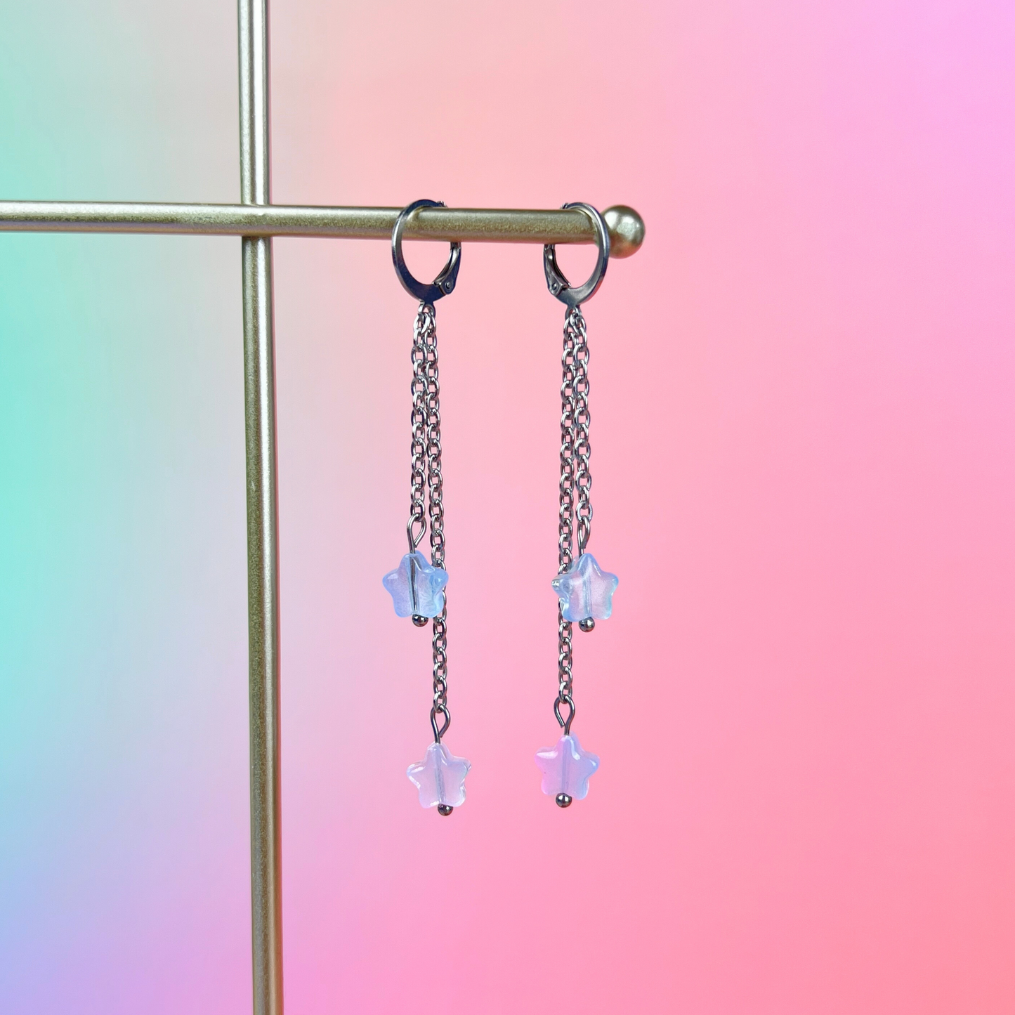 Kawaii star earring, Mono or Pair, stainless steel Baguette Magick