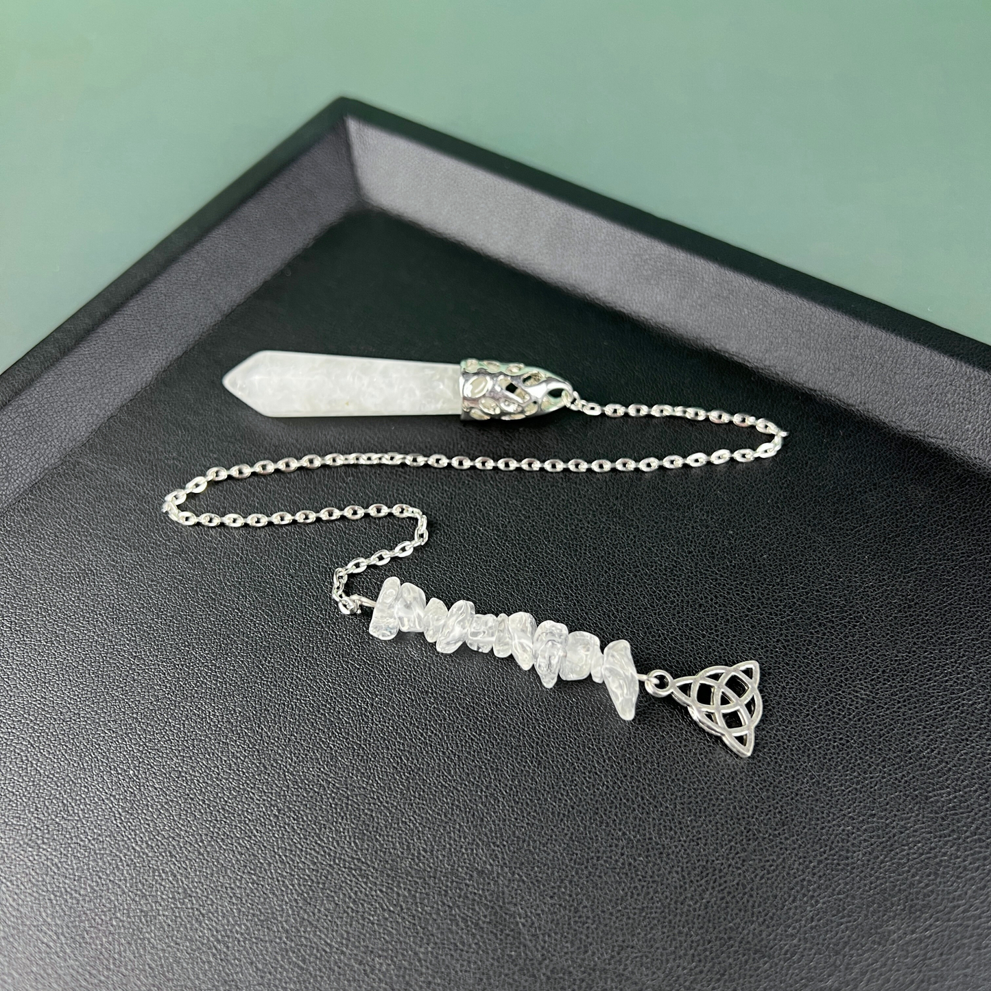 Clear quartz and triquetra pendulum Baguette Magick
