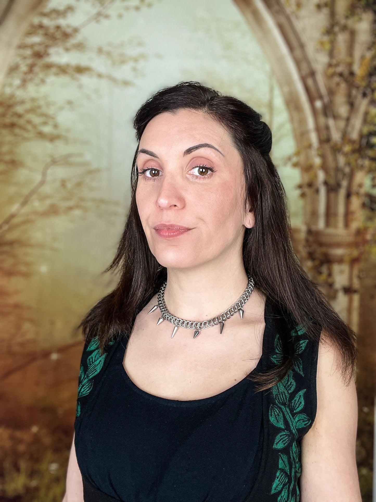 Half Persian chainmail choker with spikes, stainless steel gothic necklace Baguette Magick
