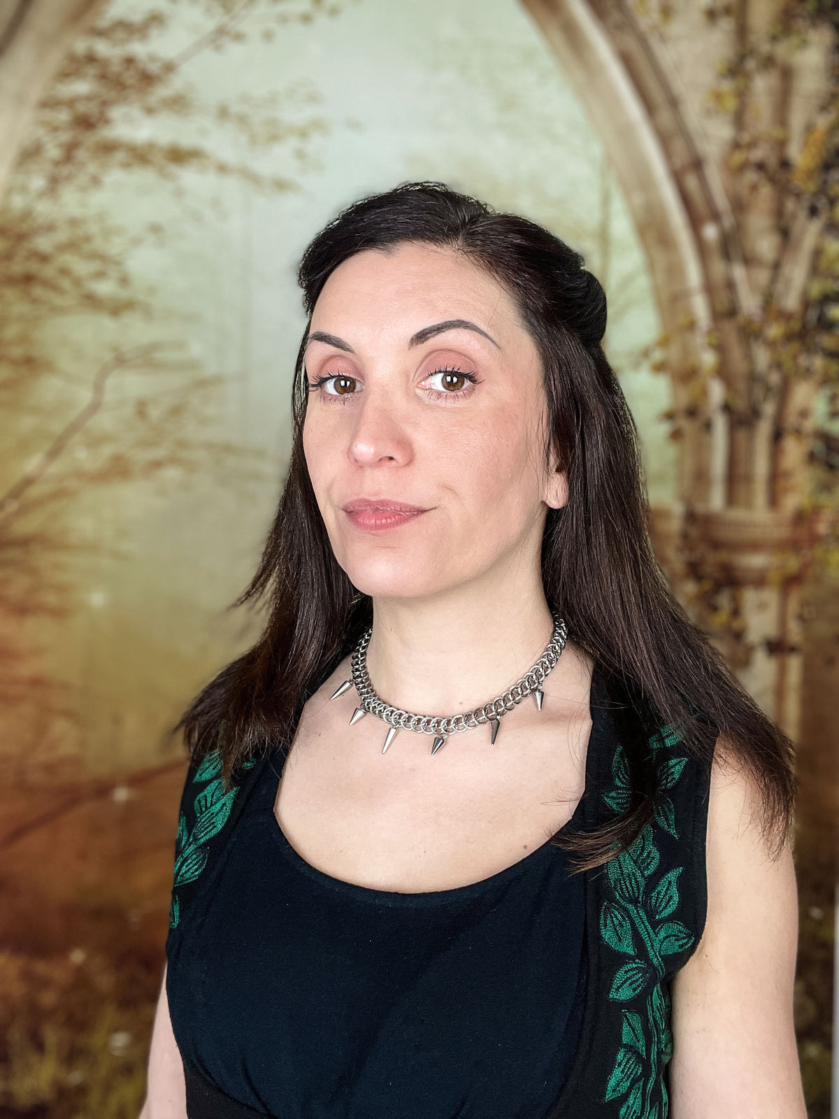 Half Persian chainmail choker with spikes, stainless steel gothic necklace Baguette Magick