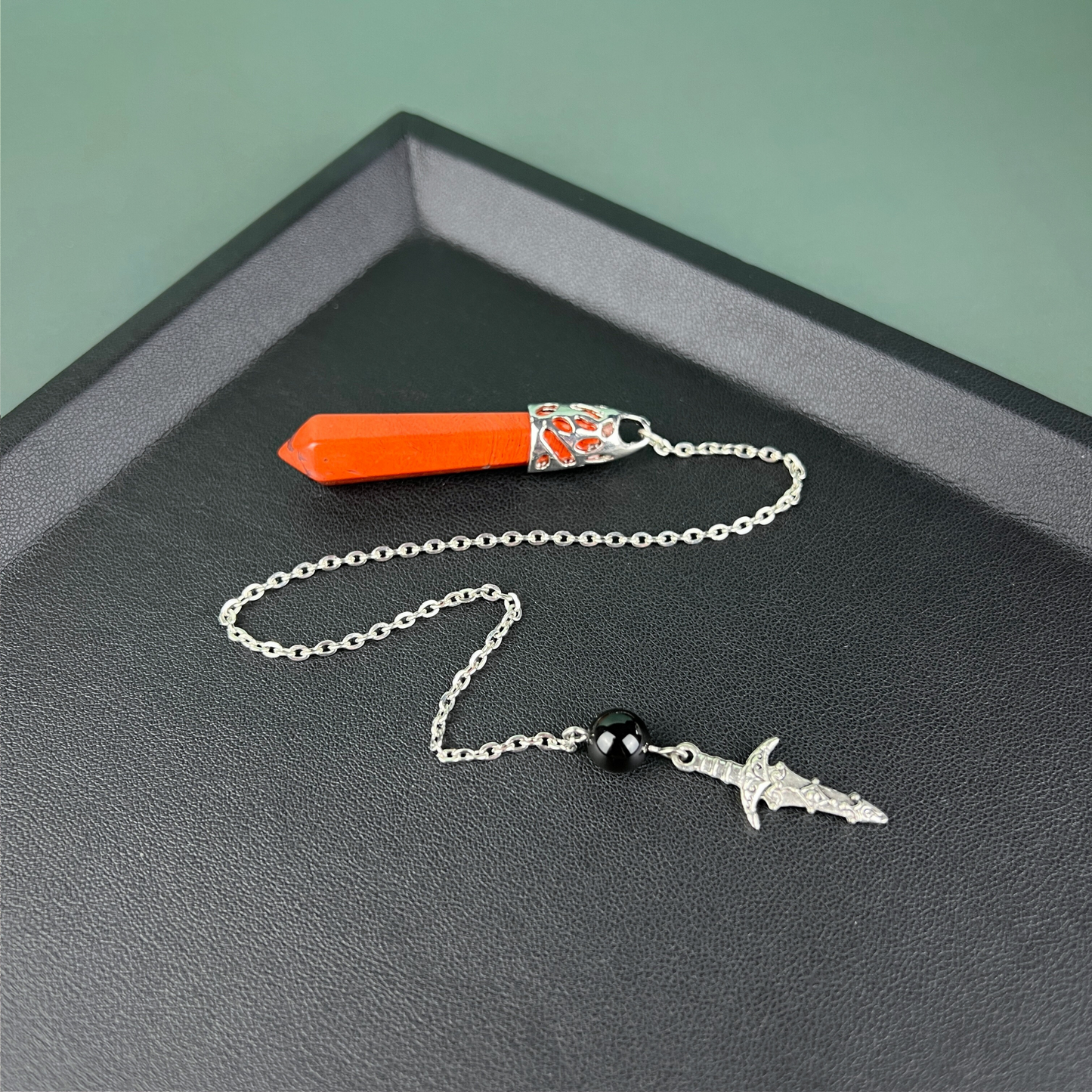 Red jasper and obsidian dagger pendulum Baguette Magick