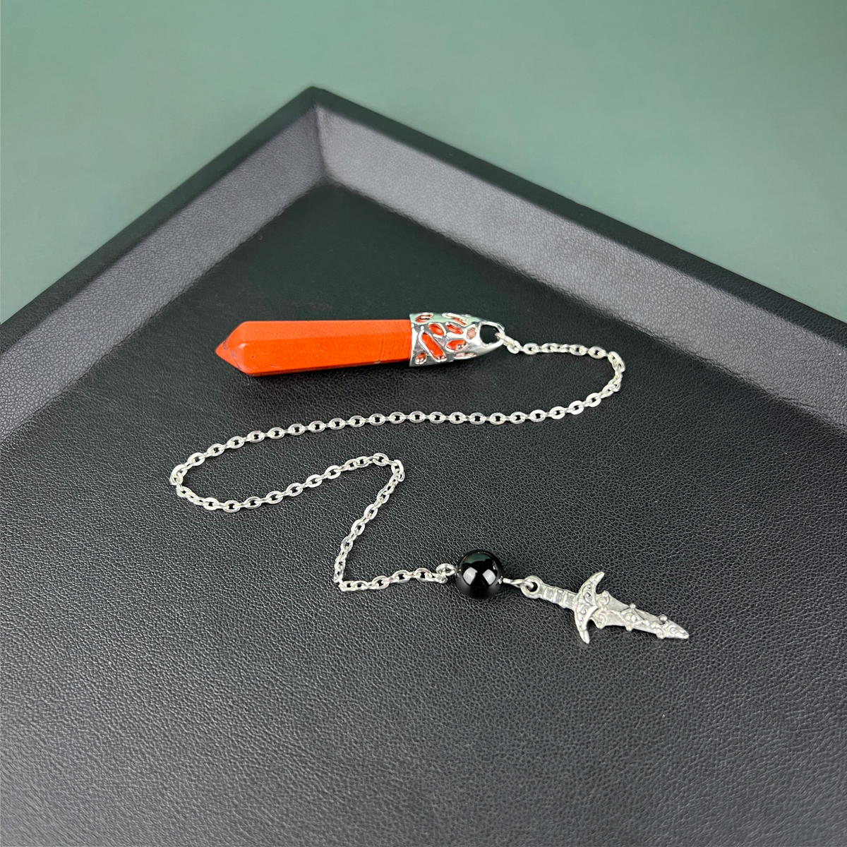 Red jasper and obsidian dagger pendulum Baguette Magick