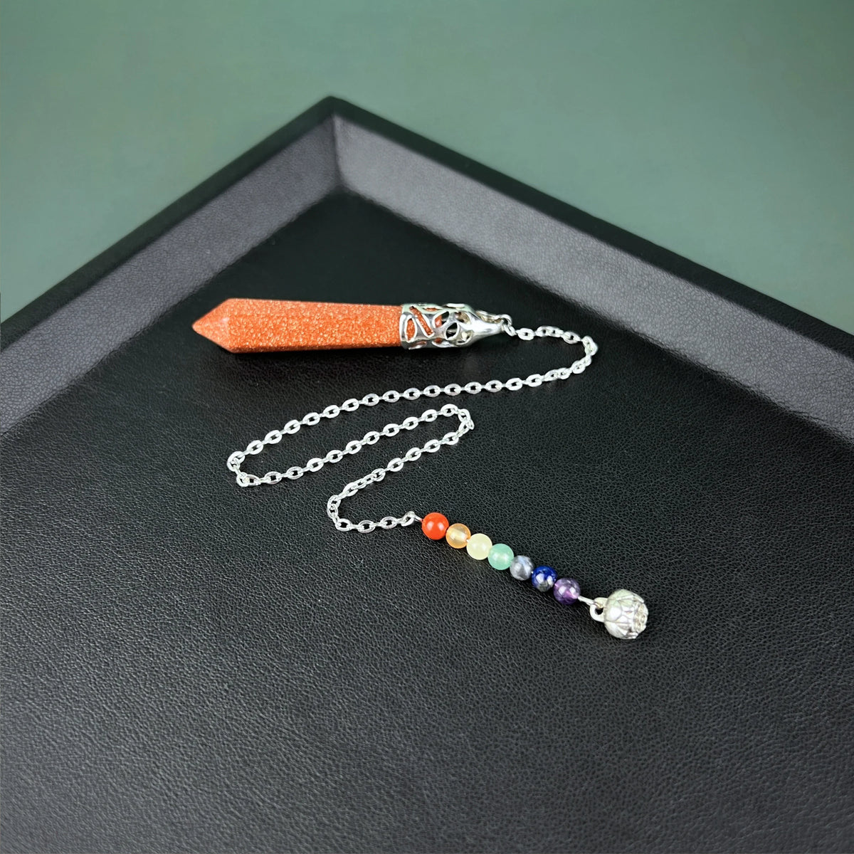 7 chakras goldstone pendulum with a lotus seed Baguette Magick
