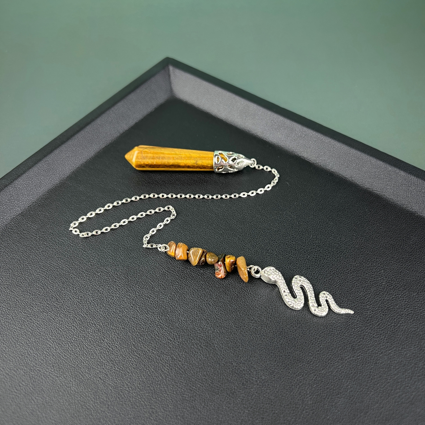 Tiger eye and snake dowsing divination pendulum Baguette Magick