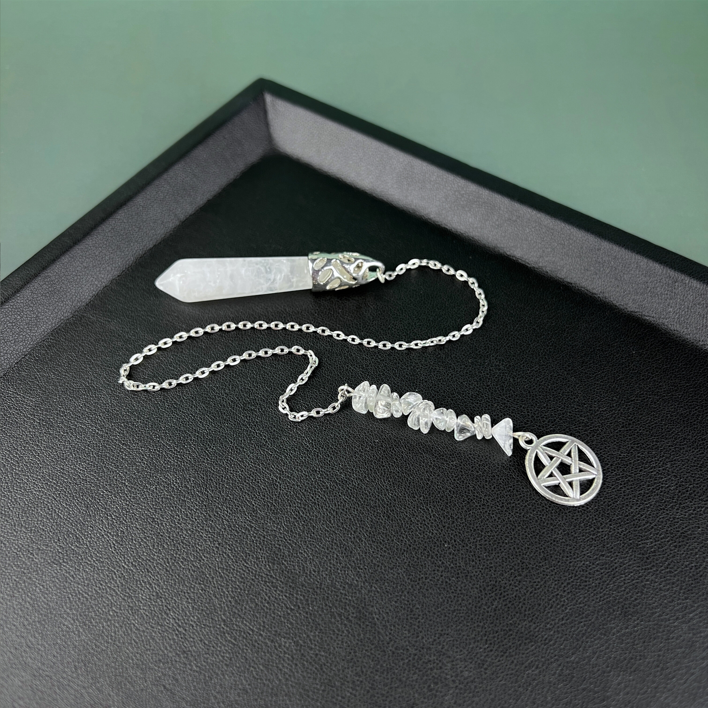 Clear quartz and pentacle pendulum Baguette Magick