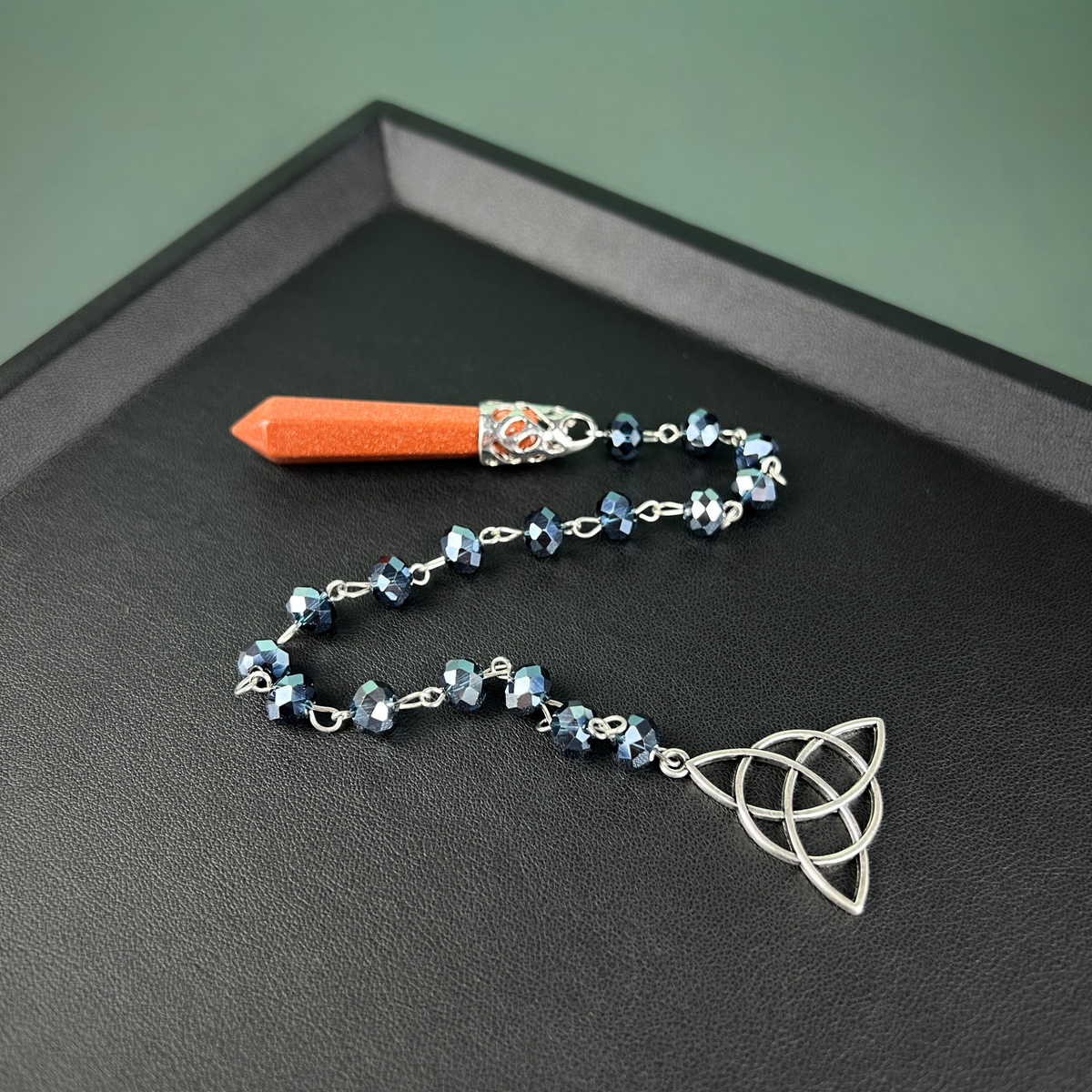 Goldstone pendulum, rosary chain and triquetra charm Baguette Magick