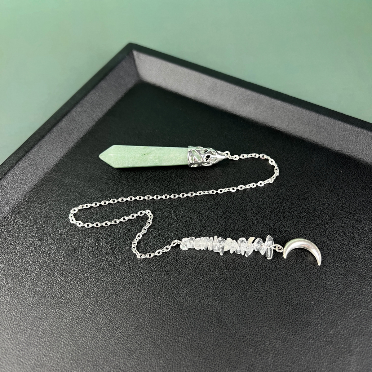 Aventurine and quartz Moon pendulum Baguette Magick