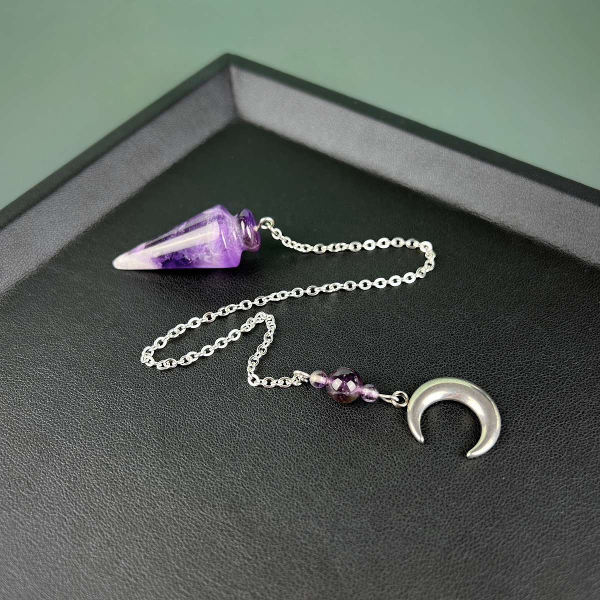 Amethyst and stainless steel Moon crescent pendulum Baguette Magick