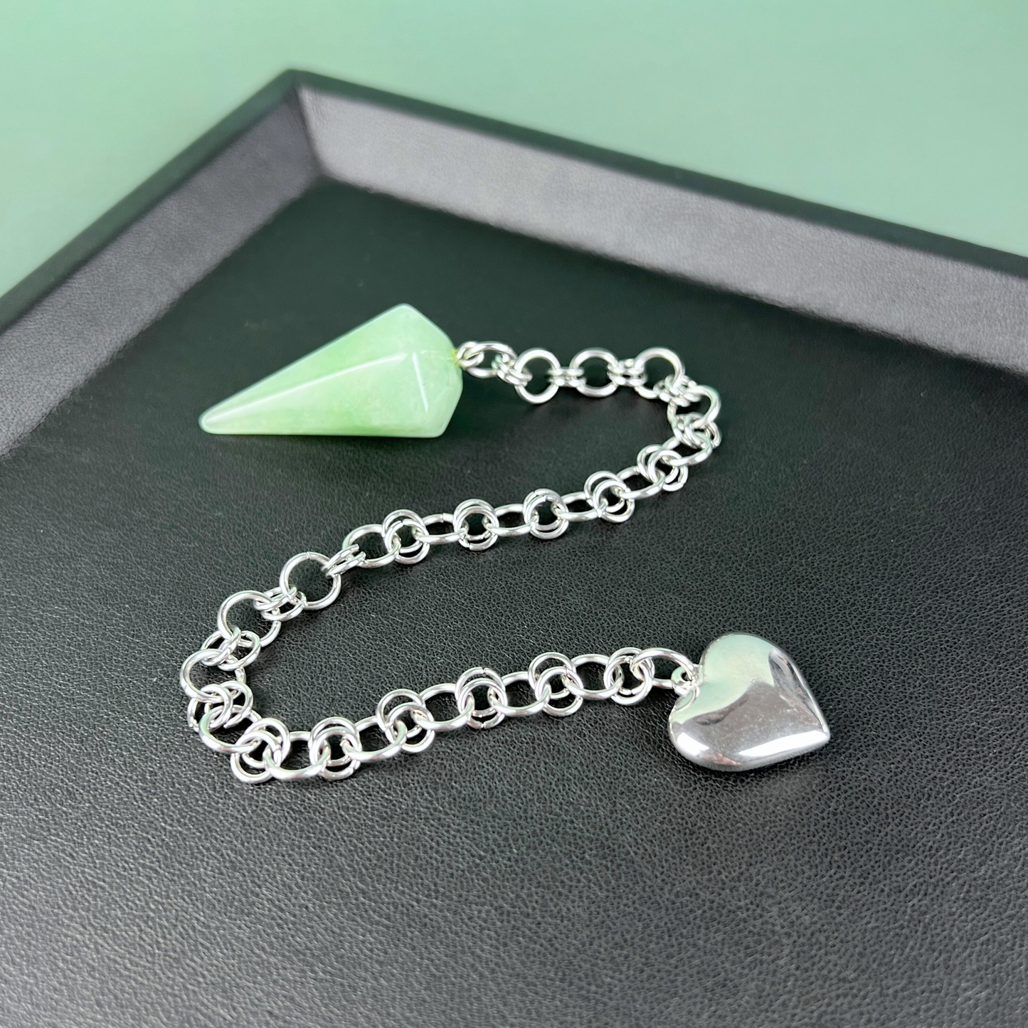 Puffy heart and aventurine gemstone chainmail pendulum Baguette Magick