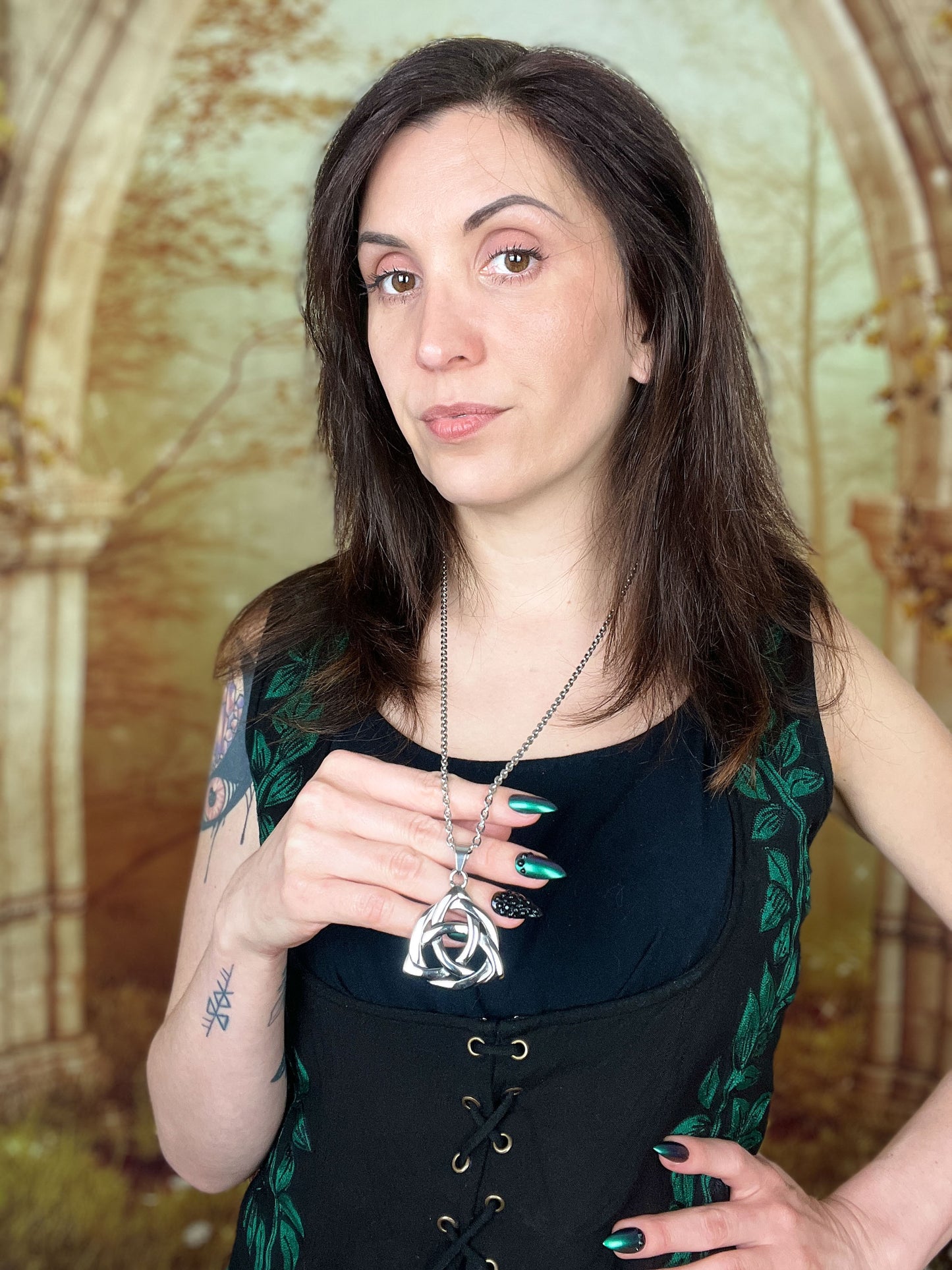 Big triquetra Celtic stainless steel pagan necklace Baguette Magick