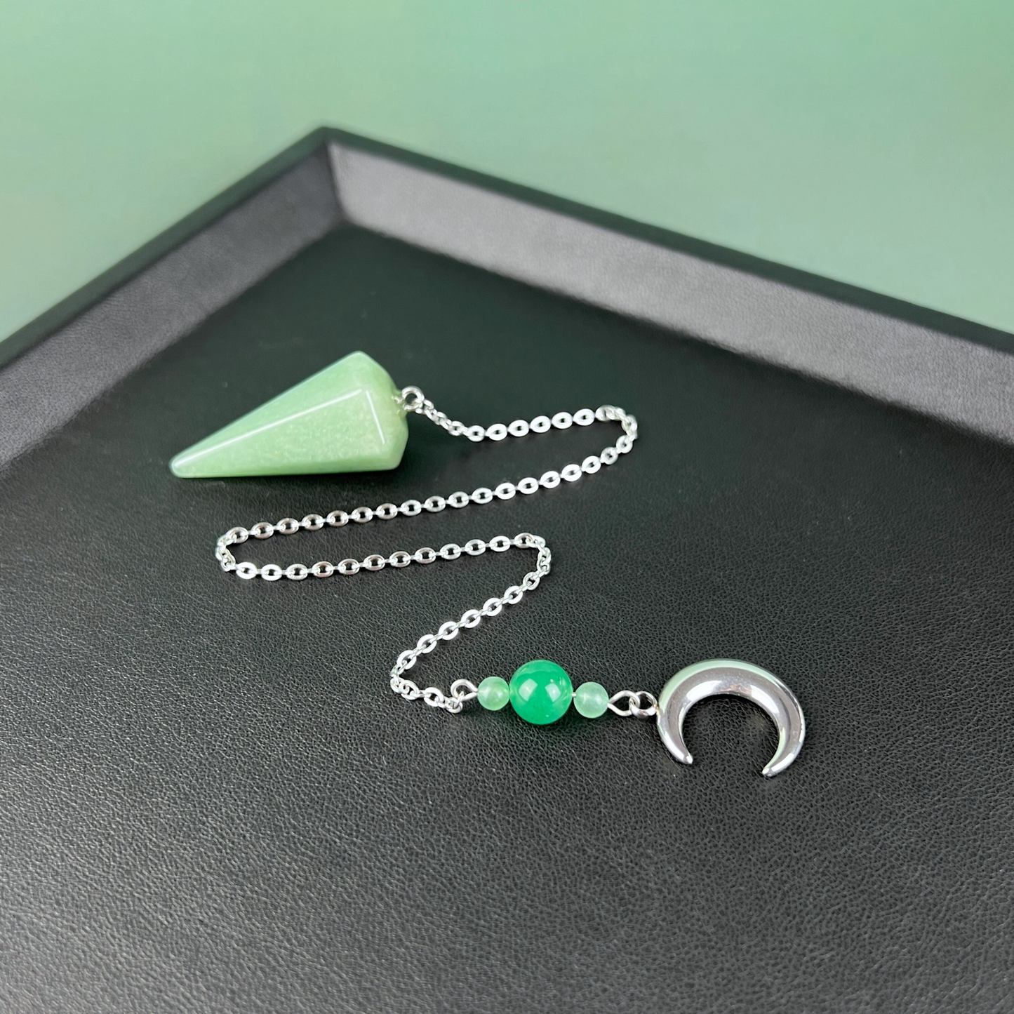 Aventurine and stainless steel Moon crescent pendulum Baguette Magick