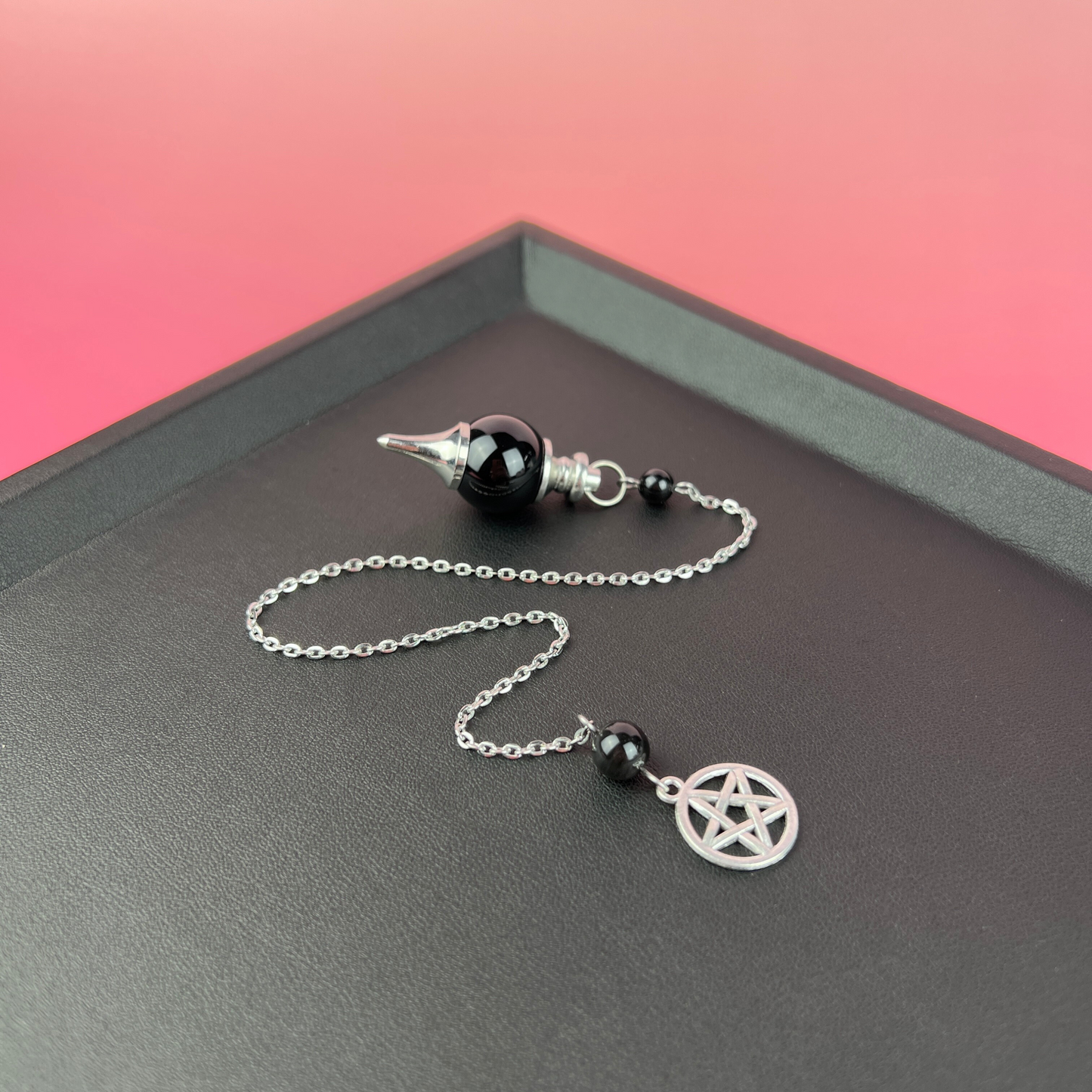 Obsidian and pentacle Sephoroton dowsing pendulum Baguette Magick