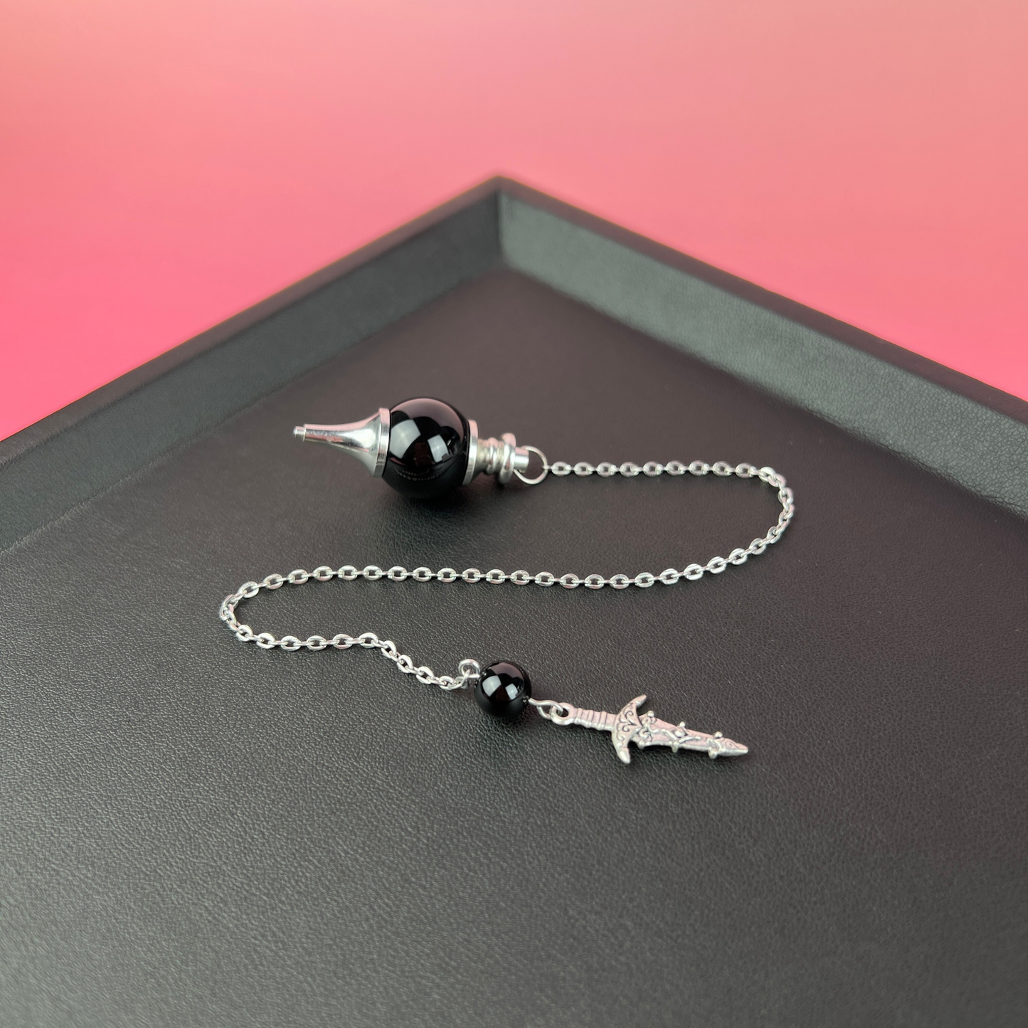 Black agate, obsidian and dagger Sephoroton dowsing pendulum Baguette Magick