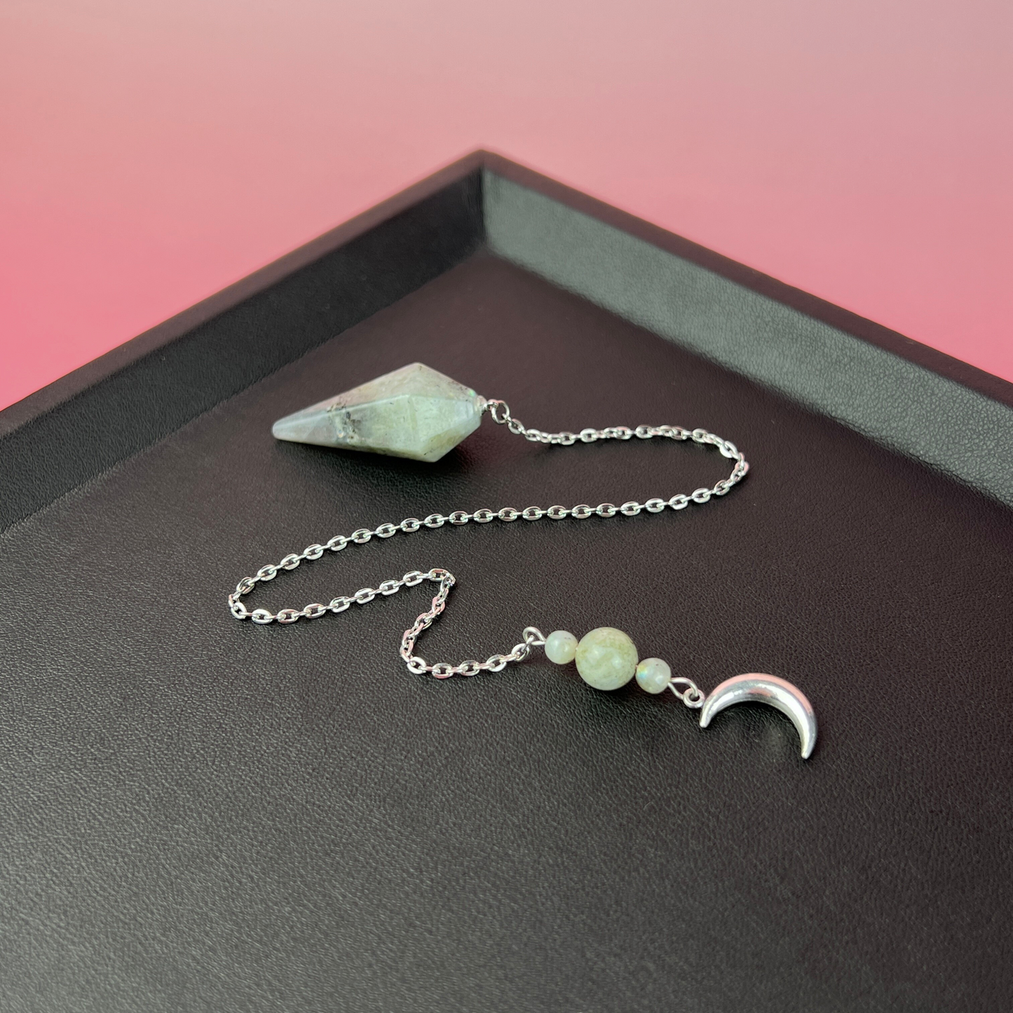 Labradorite and Moon crescent divination dowsing pendulum