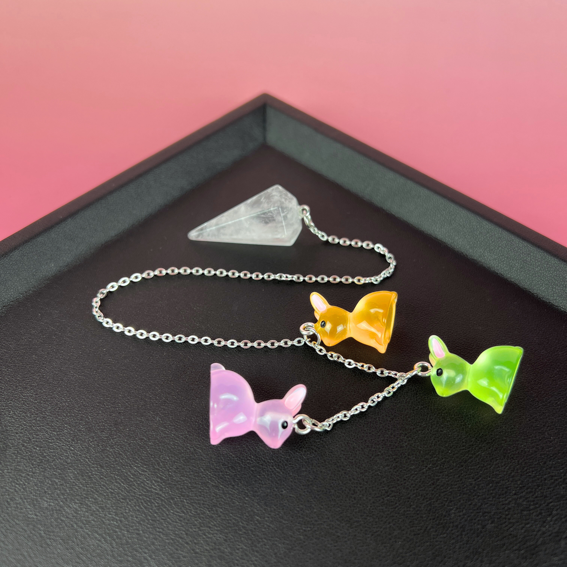 Easter bunnies clear quartz pendulum Baguette Magick
