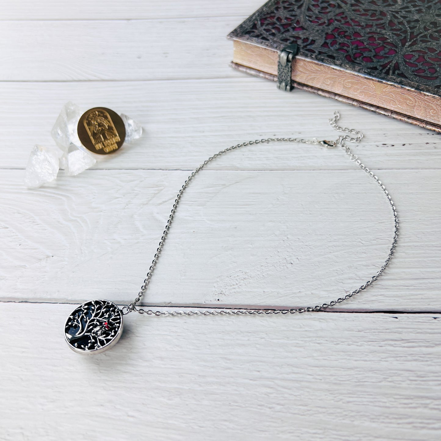 Tree of life reversible necklace blue sandstone synthetic gemstone witchy necklace