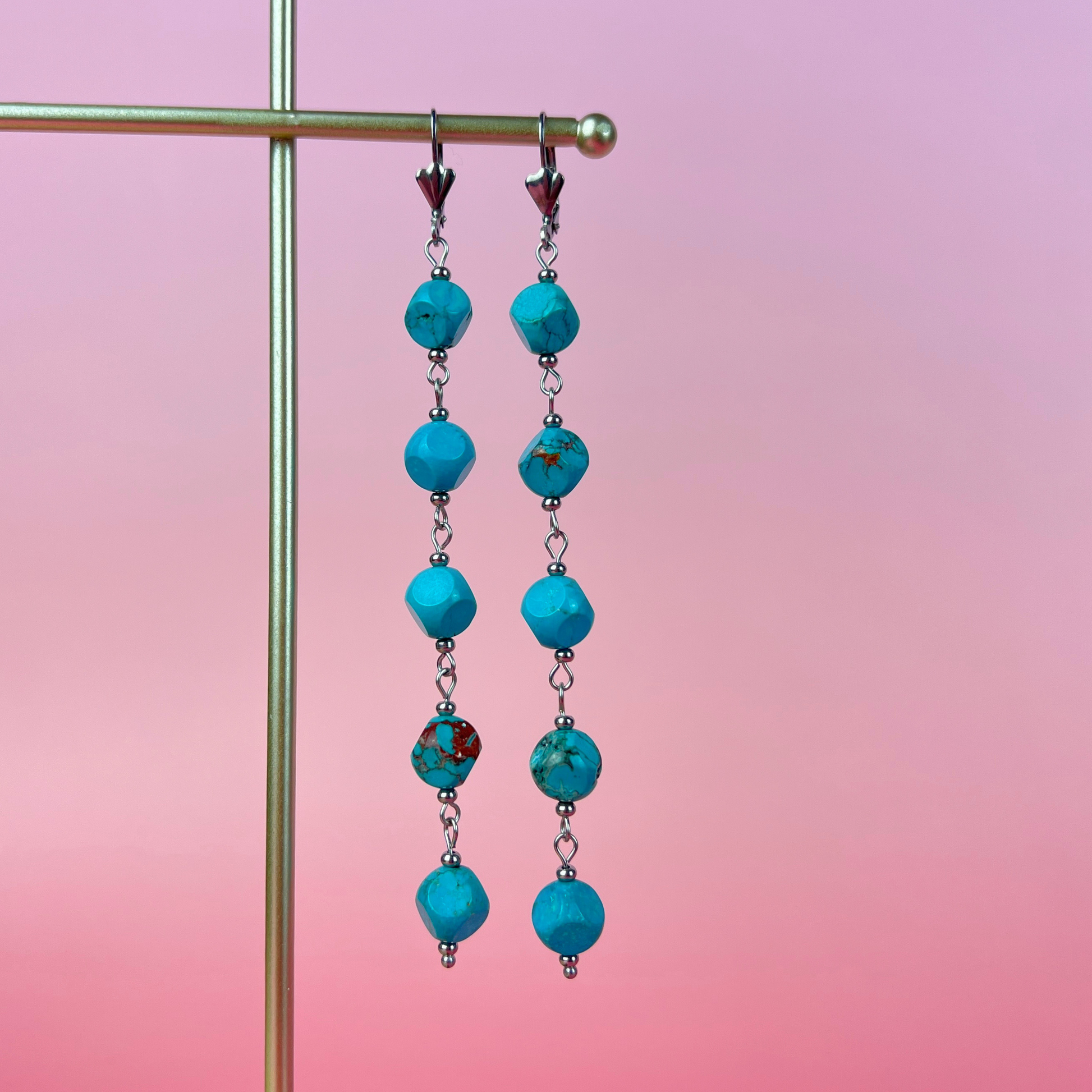 Long dangle & drop turquoise earrings Baguette Magick