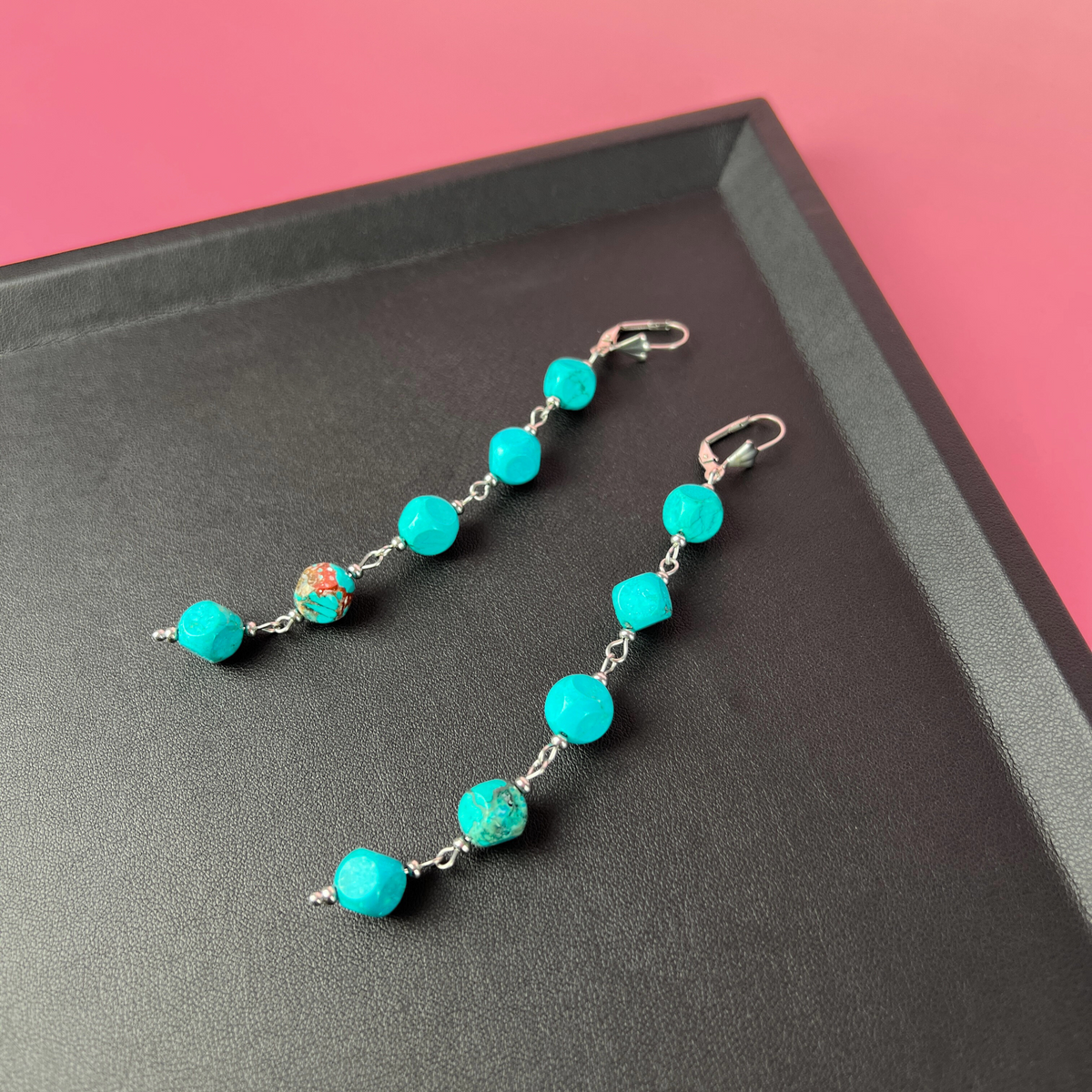 Long dangle & drop turquoise earrings Baguette Magick