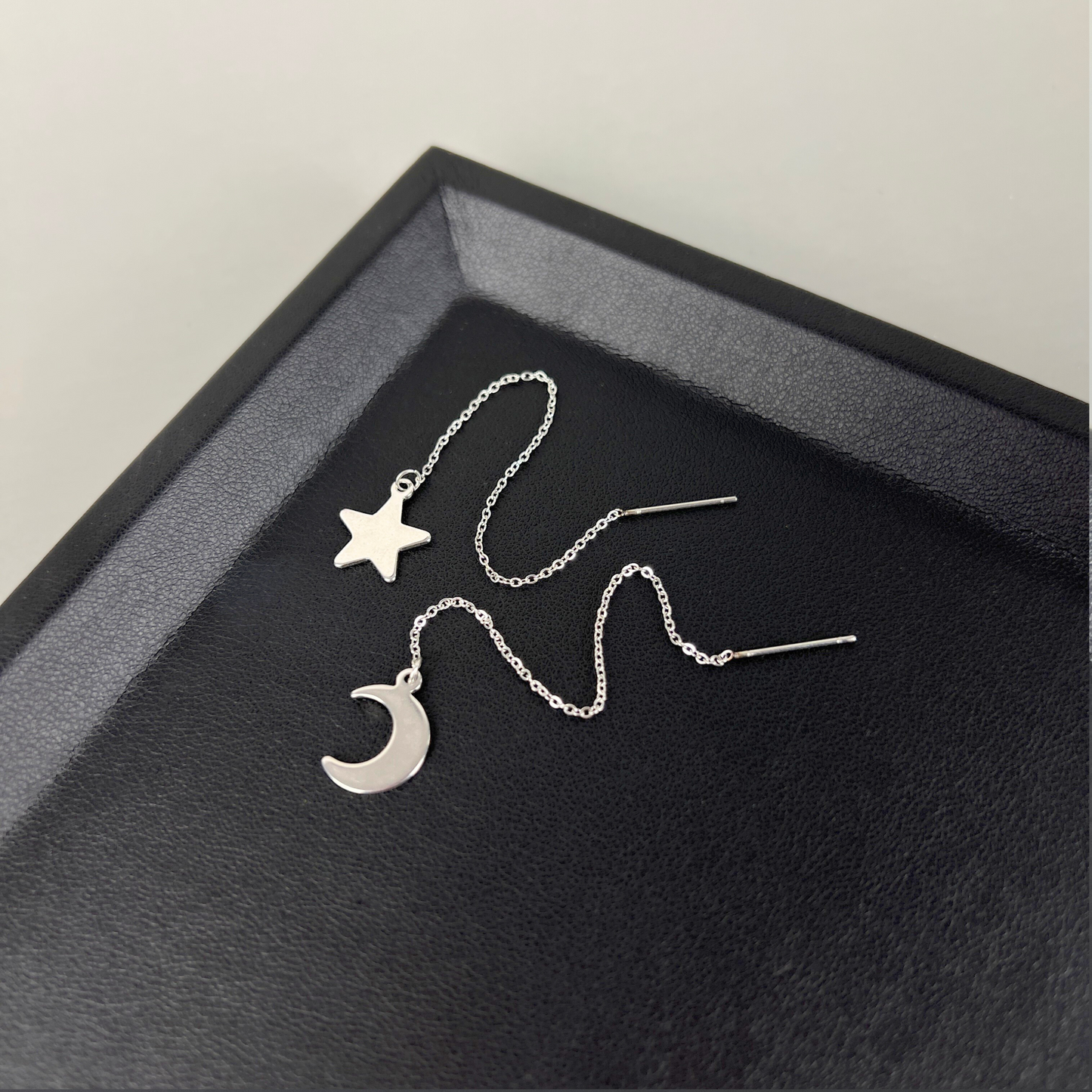 Crescent moon and star threader earrings Baguette Magick