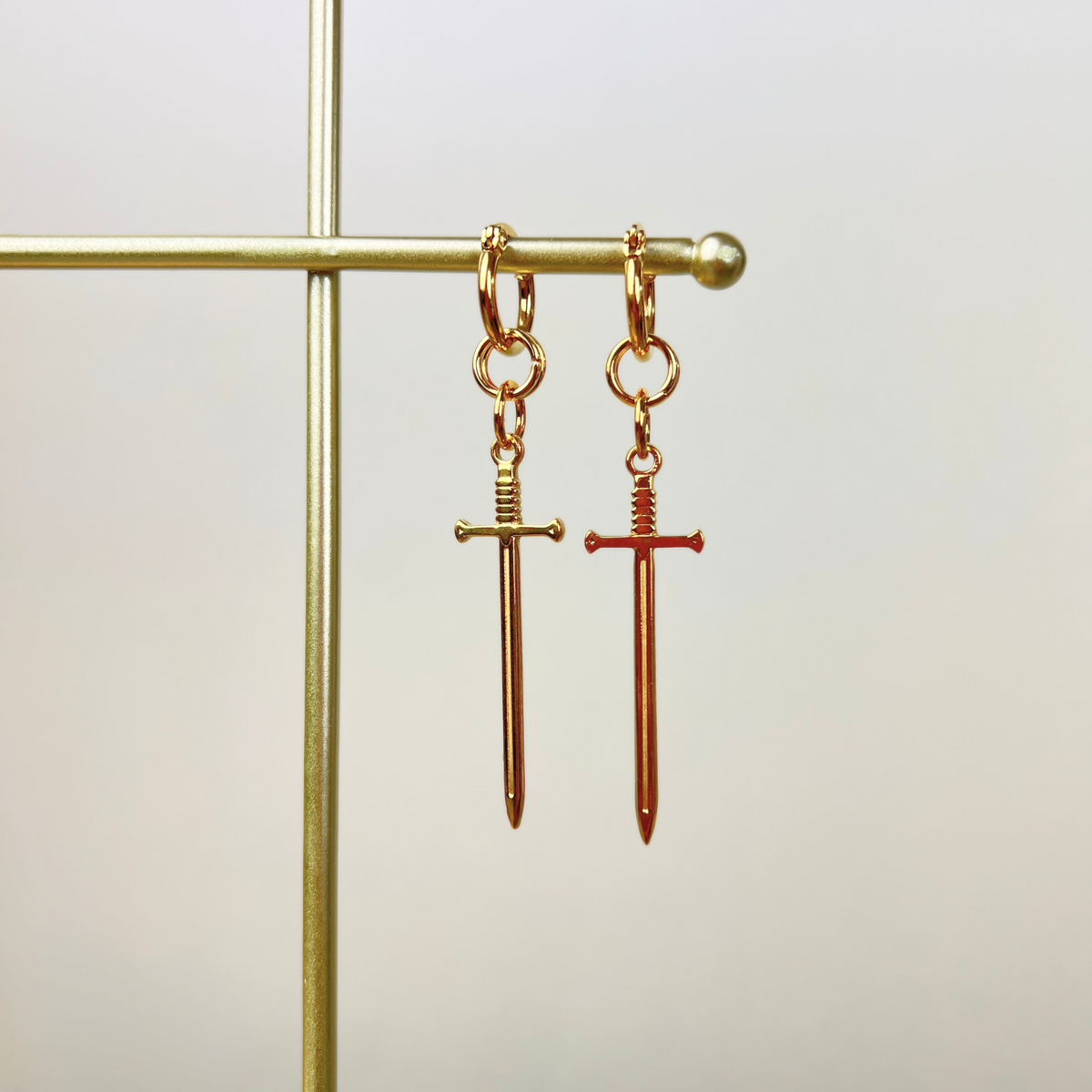 Gold hoop sword earrings, fantasy jewelry Baguette Magick