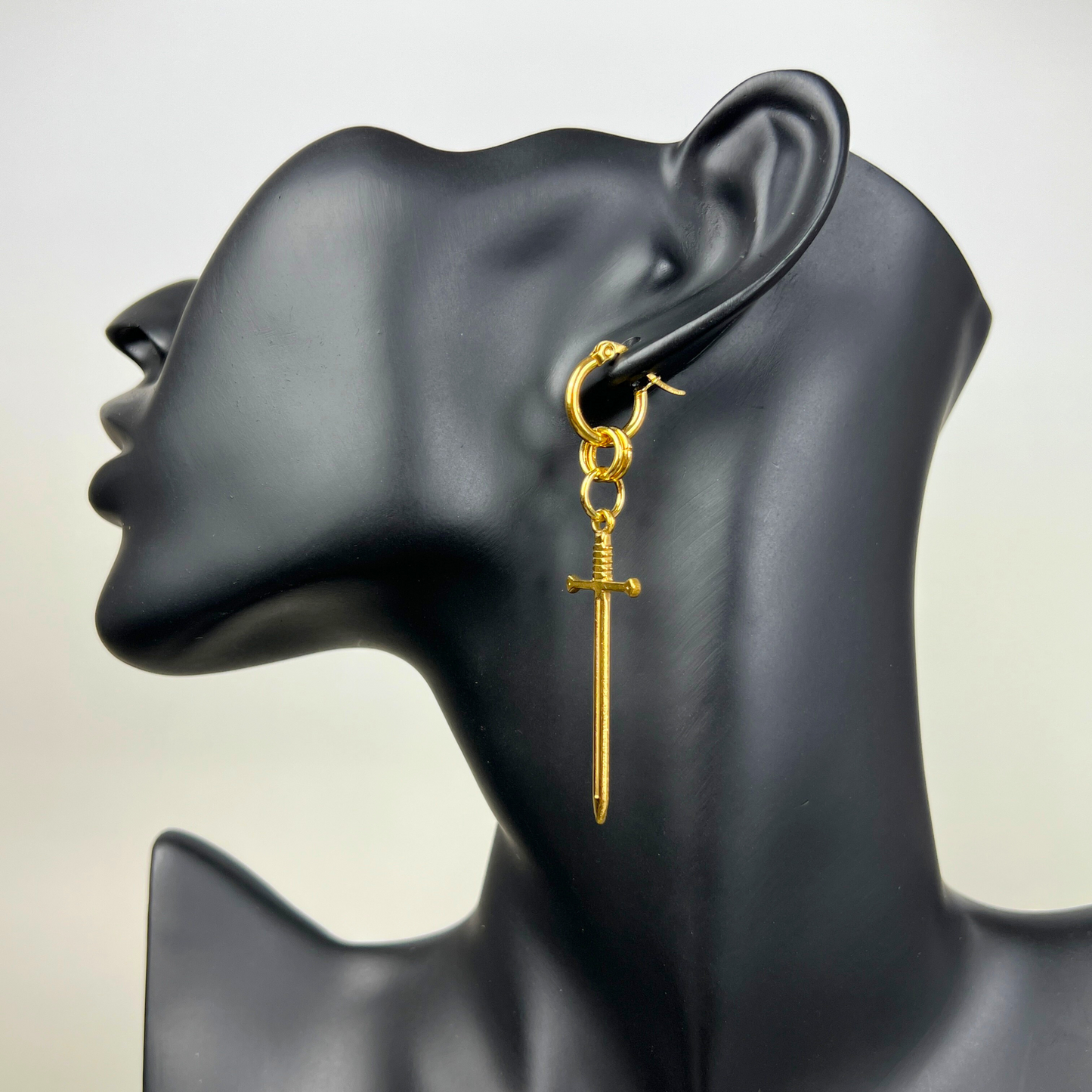 Gold hoop sword earrings, fantasy jewelry Baguette Magick
