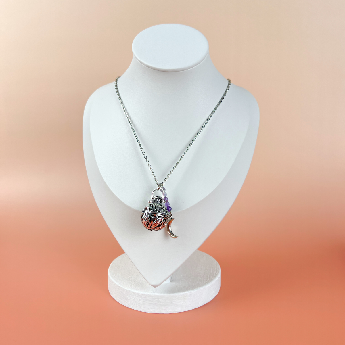 Rococo amethyst locket and Moon crescent necklace Baguette Magick