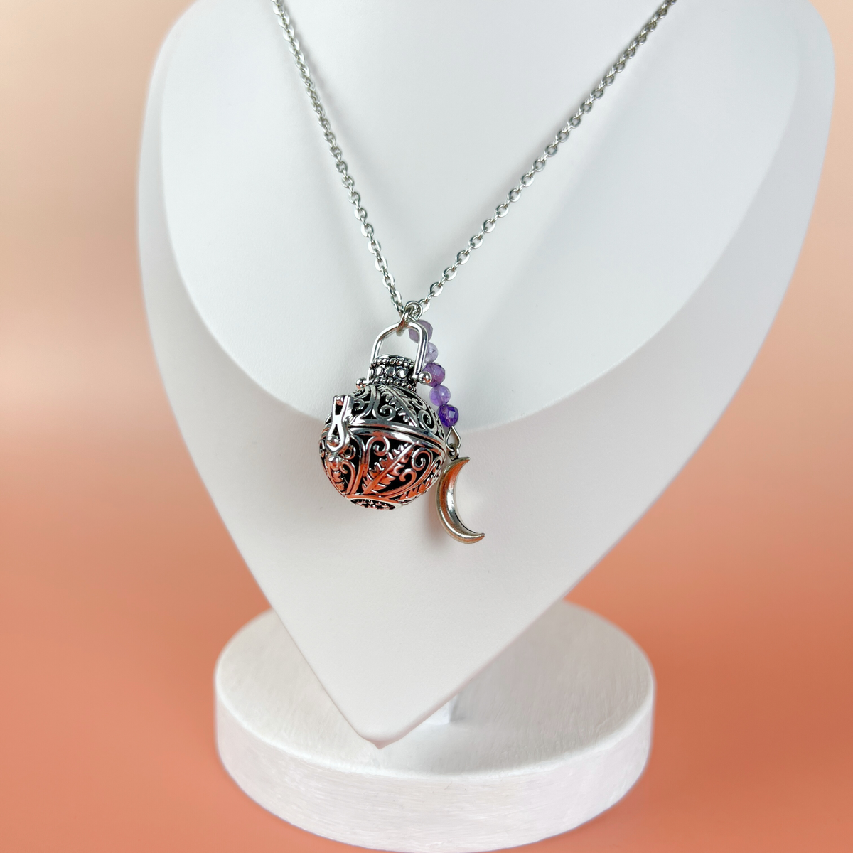 Rococo amethyst locket and Moon crescent necklace Baguette Magick