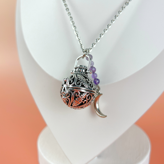 Rococo amethyst locket and Moon crescent necklace Baguette Magick