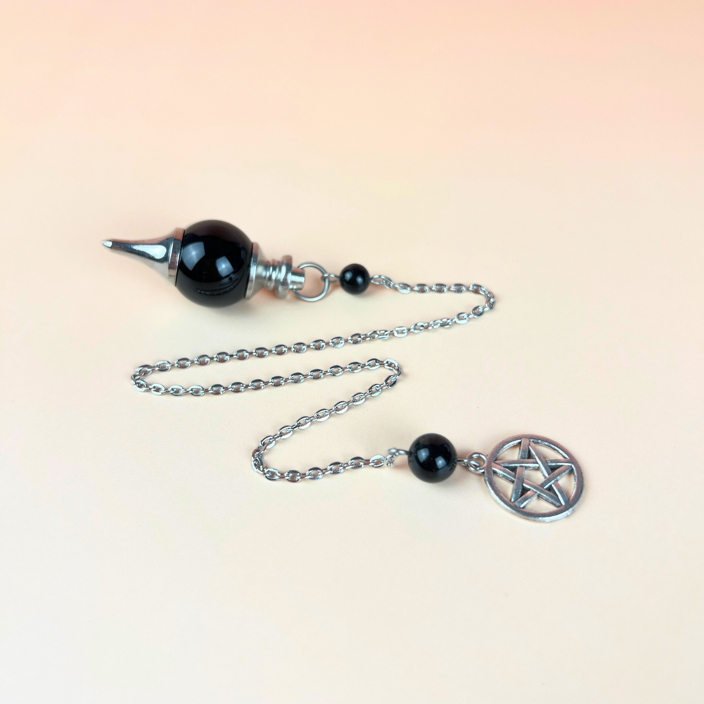 Obsidian and pentacle Sephoroton dowsing pendulum Baguette Magick