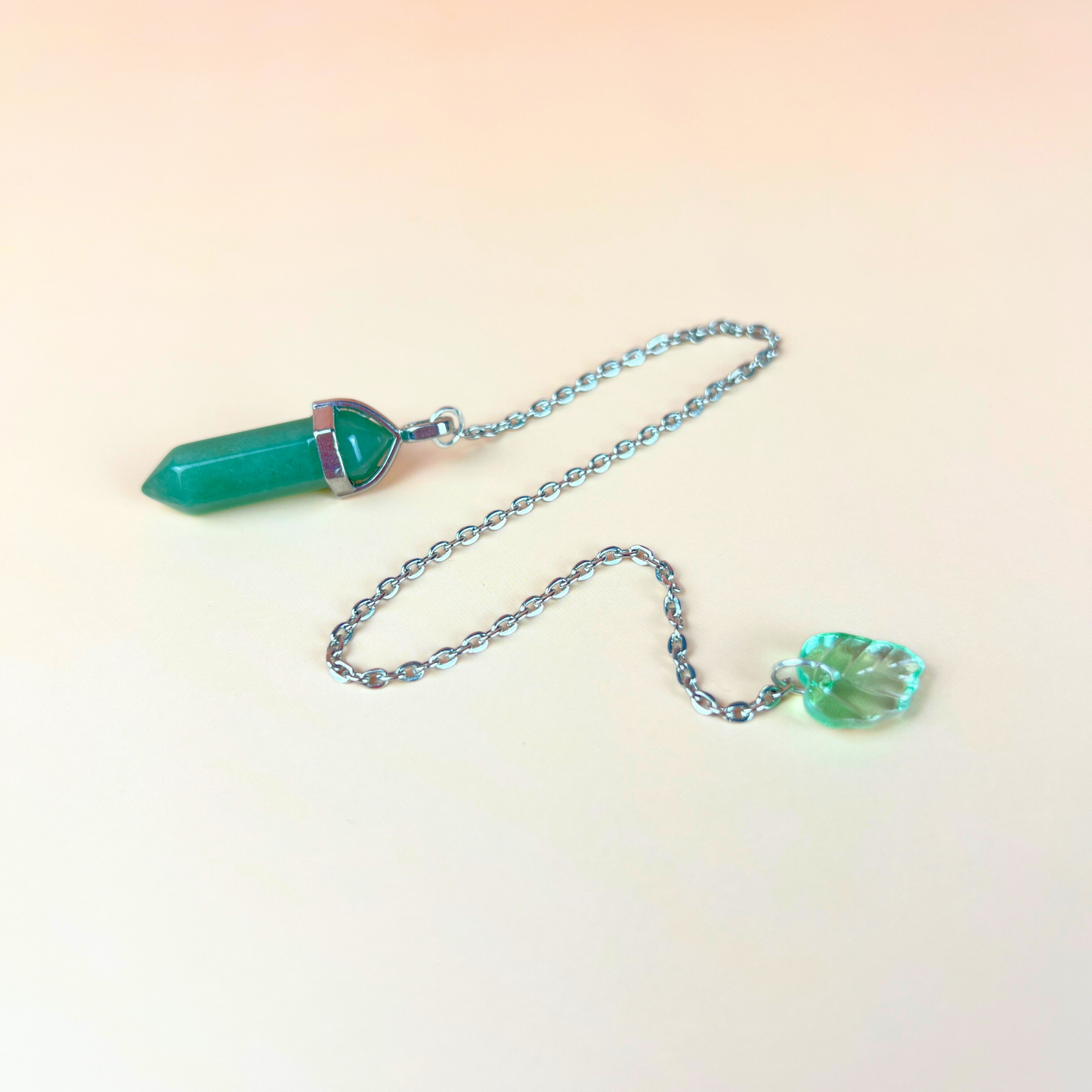Aventurine and green leaf dowsing divination pendulum Baguette Magick