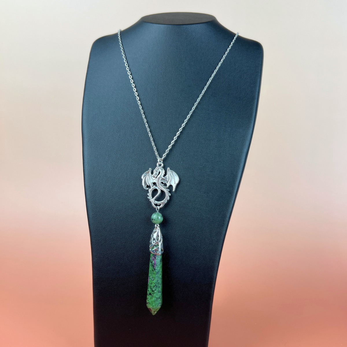 Dragon and Ruby Zoisite Anyolite pendulum necklace Baguette Magick