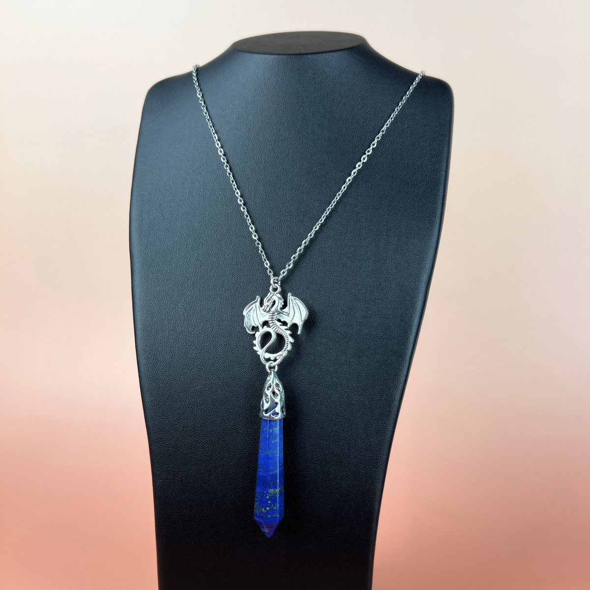 Lapis lazuli and dragon divination pendulum necklace Baguette Magick