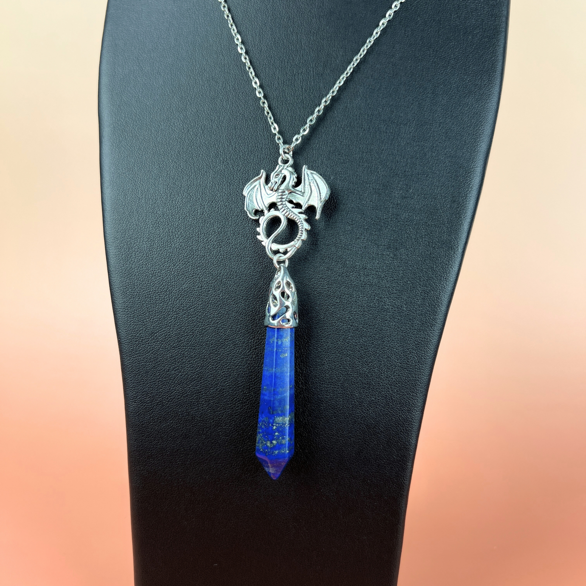 Lapis lazuli and dragon divination pendulum necklace Baguette Magick