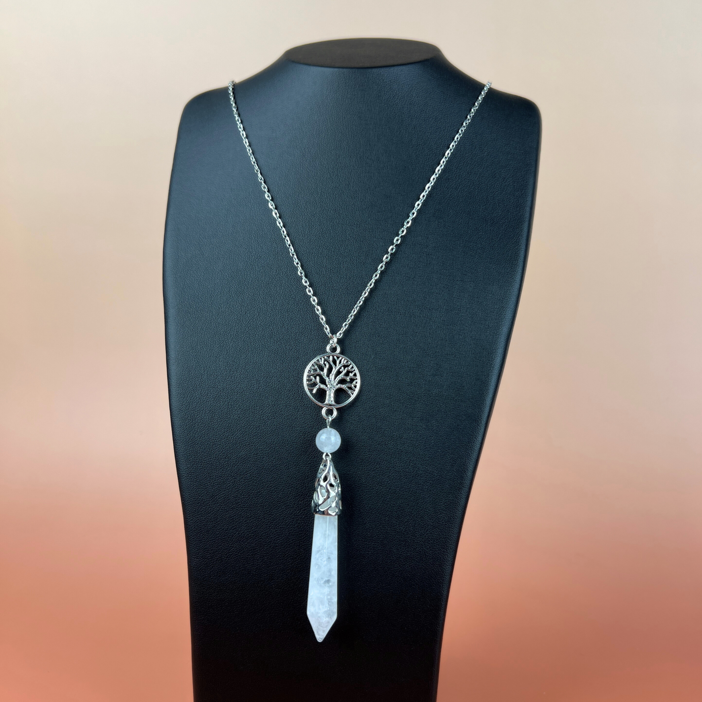 Clear quartz and tree of life pendulum necklace Baguette Magick
