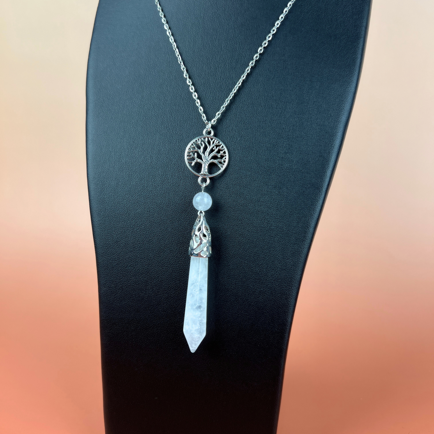 Clear quartz and tree of life pendulum necklace Baguette Magick