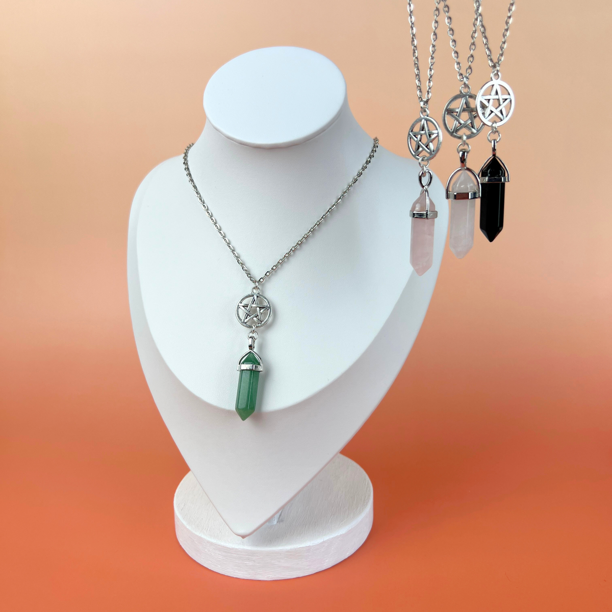 Pentacle pendulum necklace - obsidian, quartz, rose quartz, or aventurine Baguette Magick