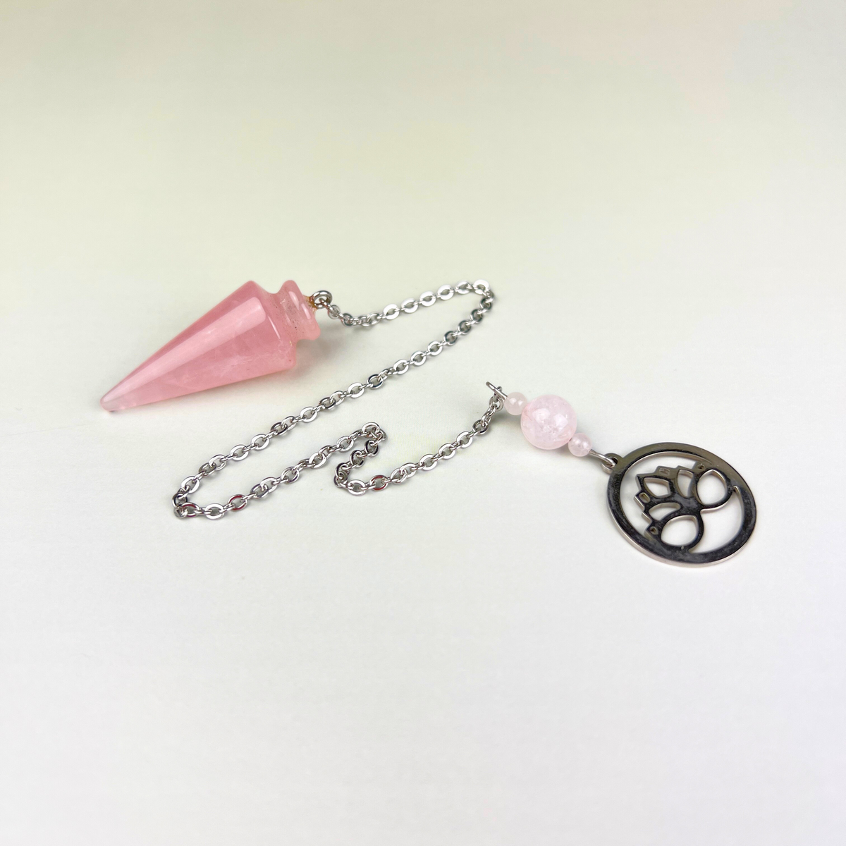 Rose quartz lotus flower pendulum Baguette Magick