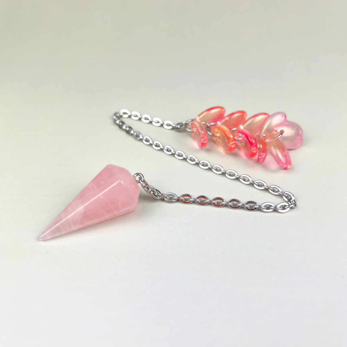 Rose quartz and sakura petals dowsing pendulum Baguette Magick