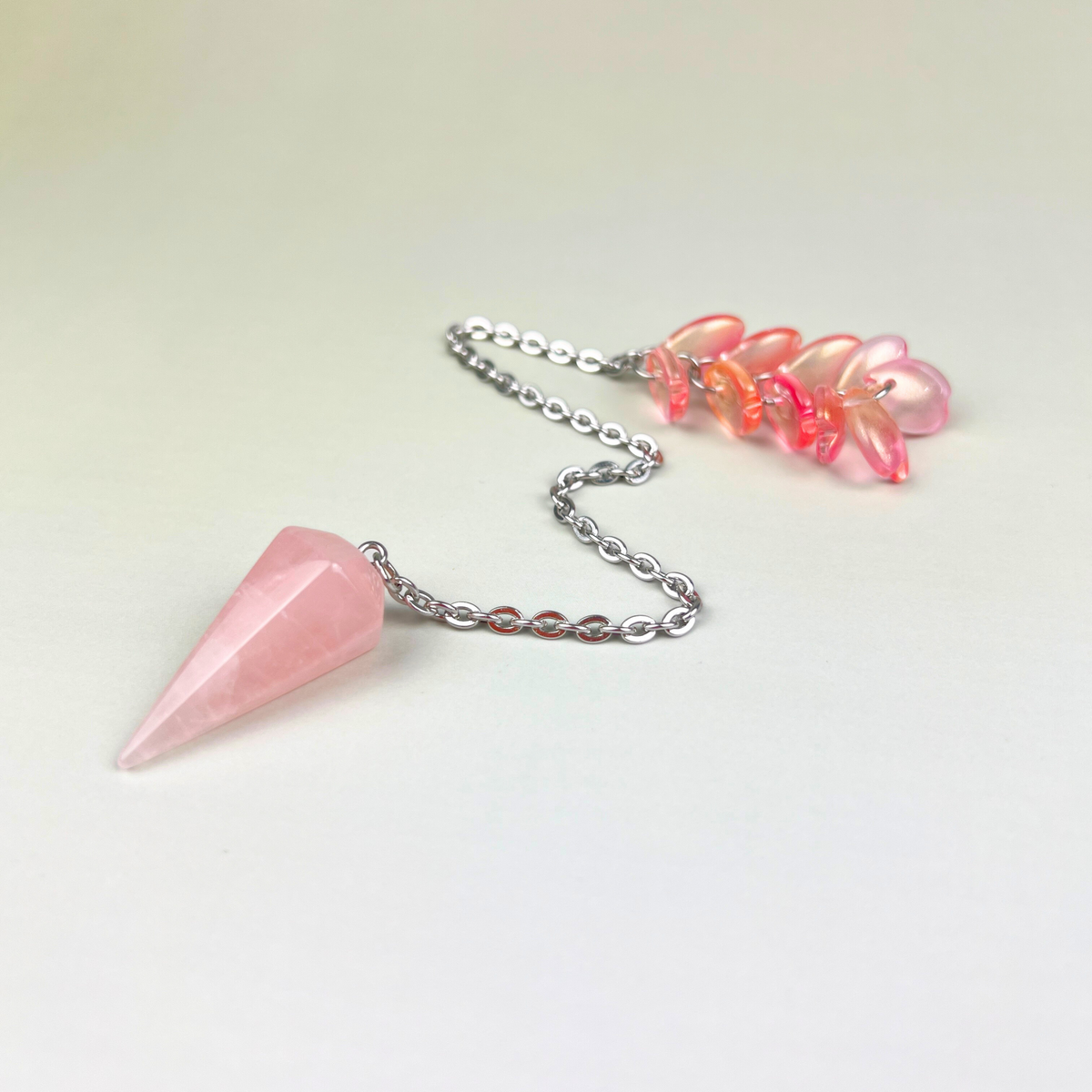 Rose quartz and sakura petals dowsing pendulum Baguette Magick