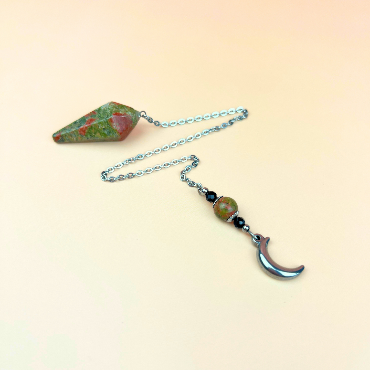 The Moonlight mystery pendulum, Unakite, Onyx Baguette Magick