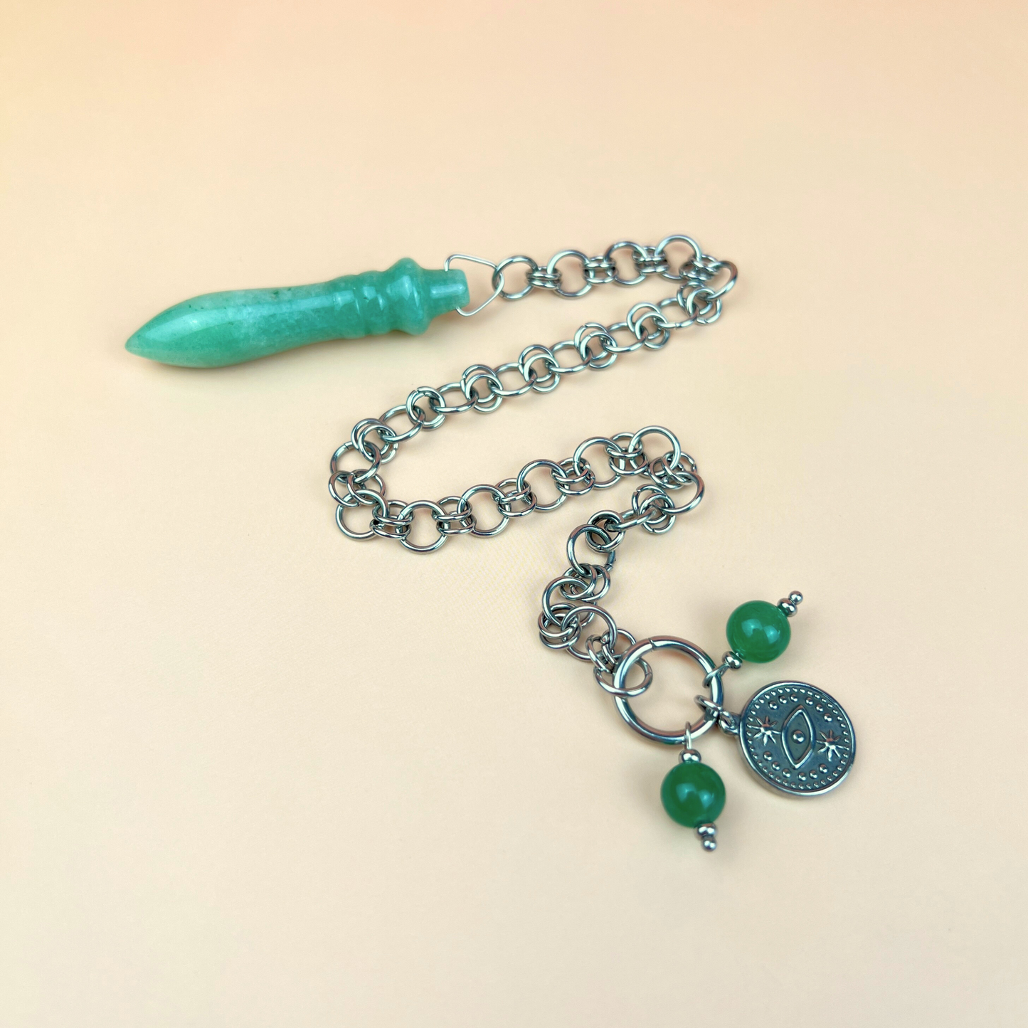 Egyptian Thot pendulum aventurine chainmail, third eye charm Baguette Magick