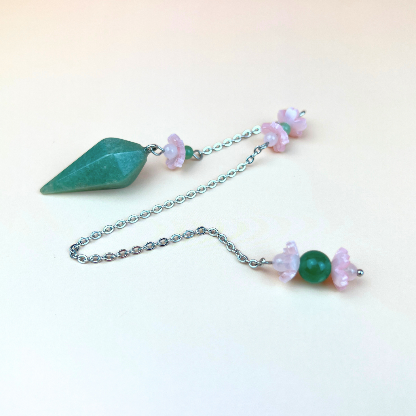 Aventurine and rose quartz sakura flower pendulum Baguette Magick