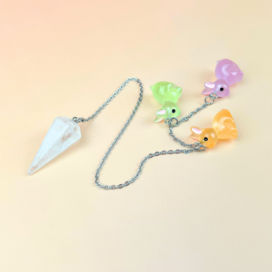 Easter bunnies clear quartz pendulum Baguette Magick