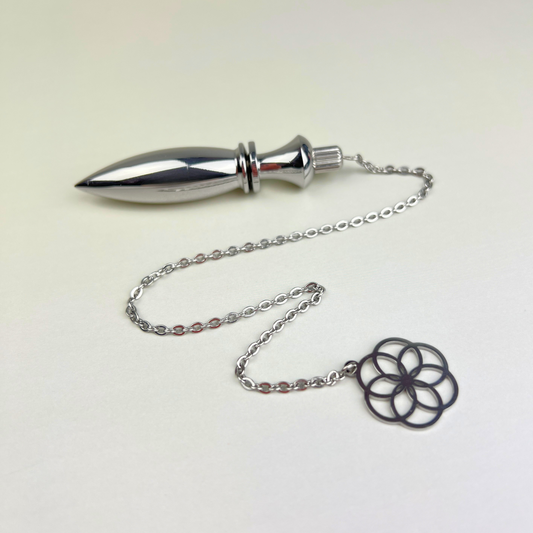 Metal Thot pendulum with a flower of life symbol Baguette Magick